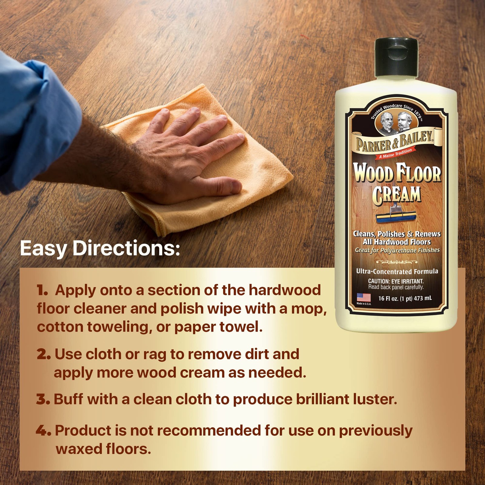 Parker & Bailey Wood Floor Cream Cleaner for Hardwood Laminate Faux Floors – 16