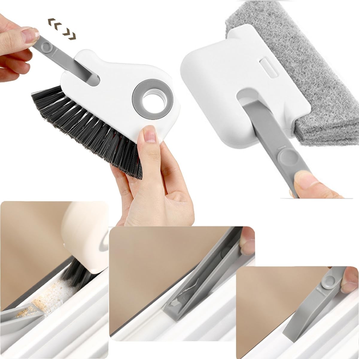 Window Track Cleaning Brush with Hidden Scraper for Sliding Door and Window T