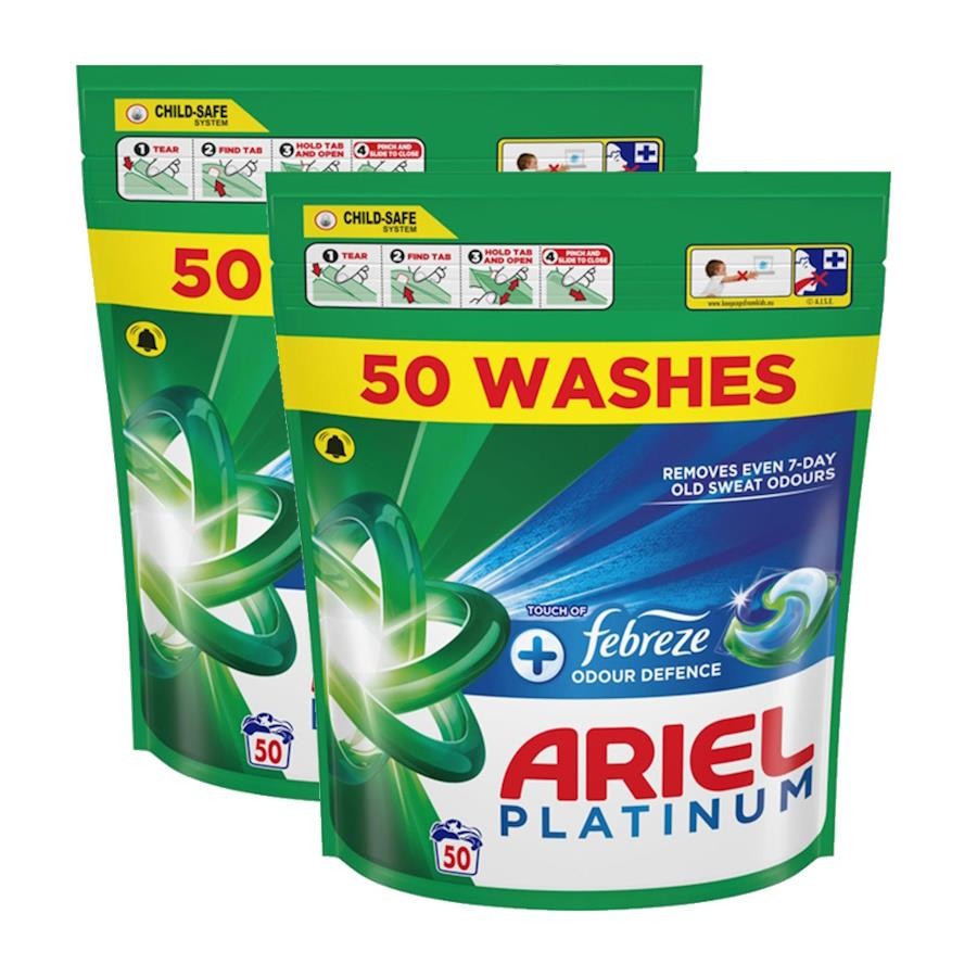 Ariel Platinum Pods Febreze Odour Defence 50 Washes X 2