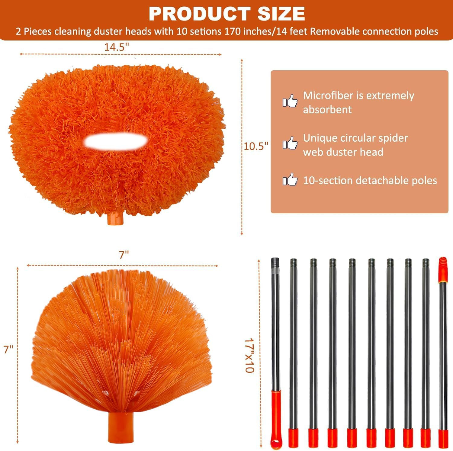 20ft High Reach Dusting Kit Extension Pole Cobweb Ceiling Fan Duster