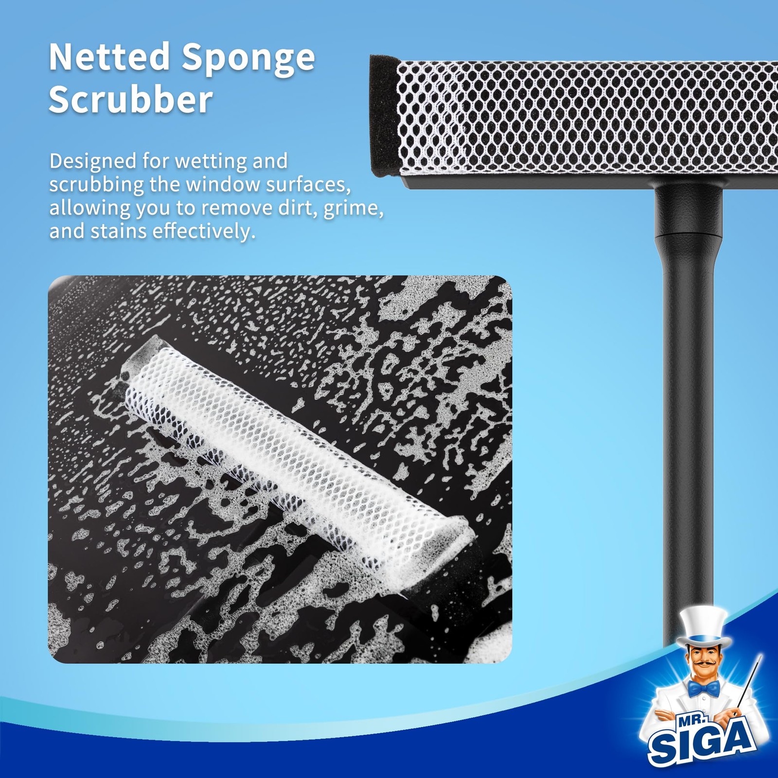 Professional 2-in-1 Car Window Squeegee and Sponge Scrubber for Cleaning and …