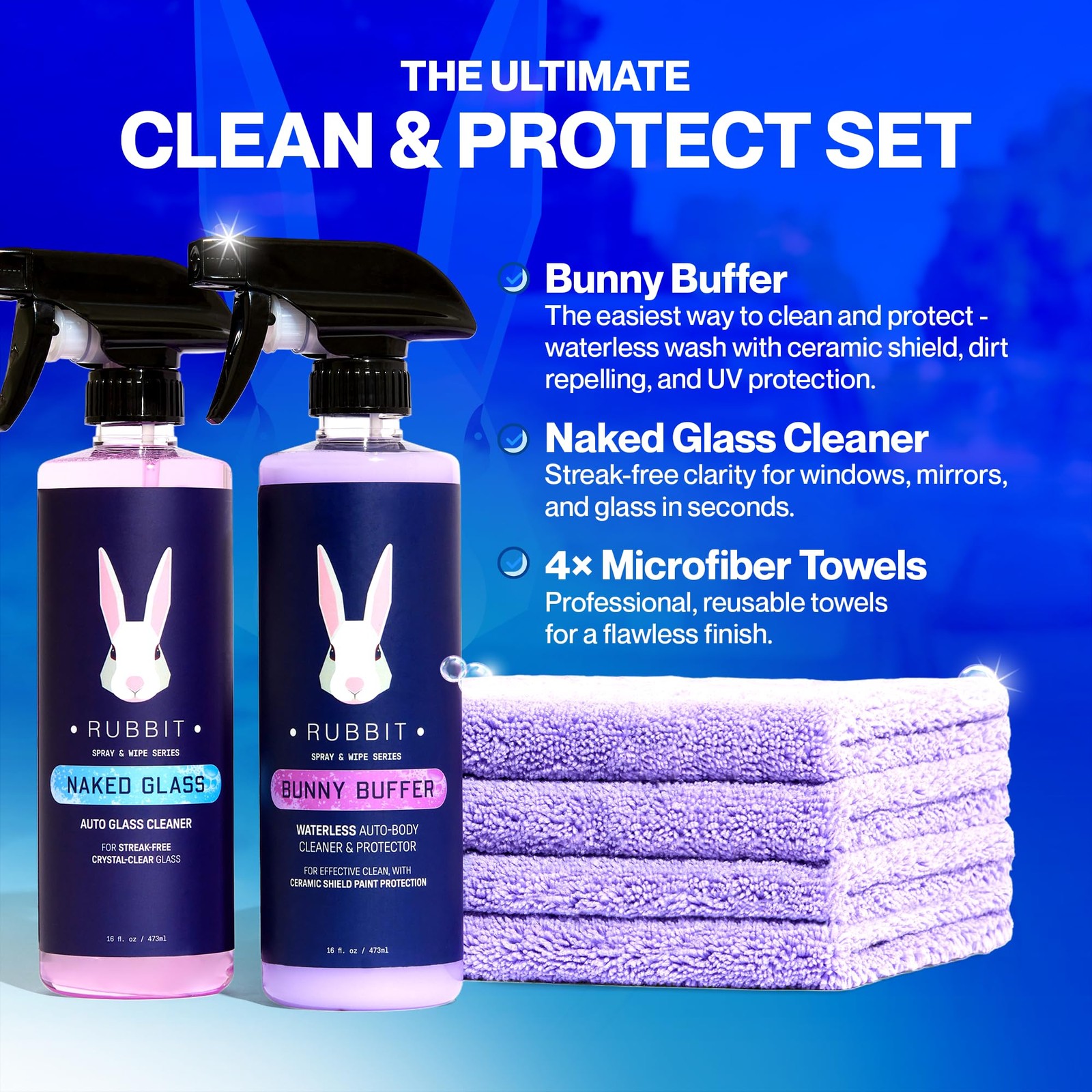 Bunny Buffer Bundle, Waterless SiO2 Ceramic Car Wash & Protect Kit with Auto …