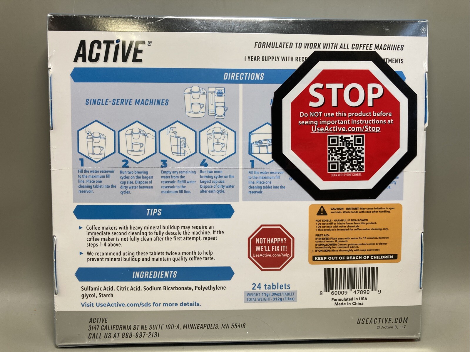 NEW & Sealed Active Coffee Maker Cleaner 24 Tablets 1 Year Supply Pack Descaler