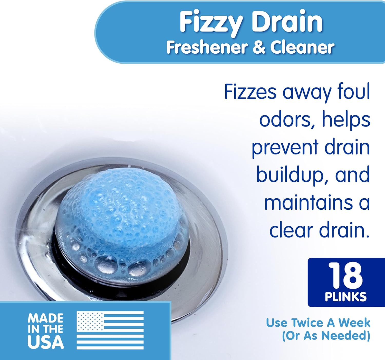 Fizzy Drain Cleaner and Freshener, Prevents Drain Clogs and Buildup, Removes Odo