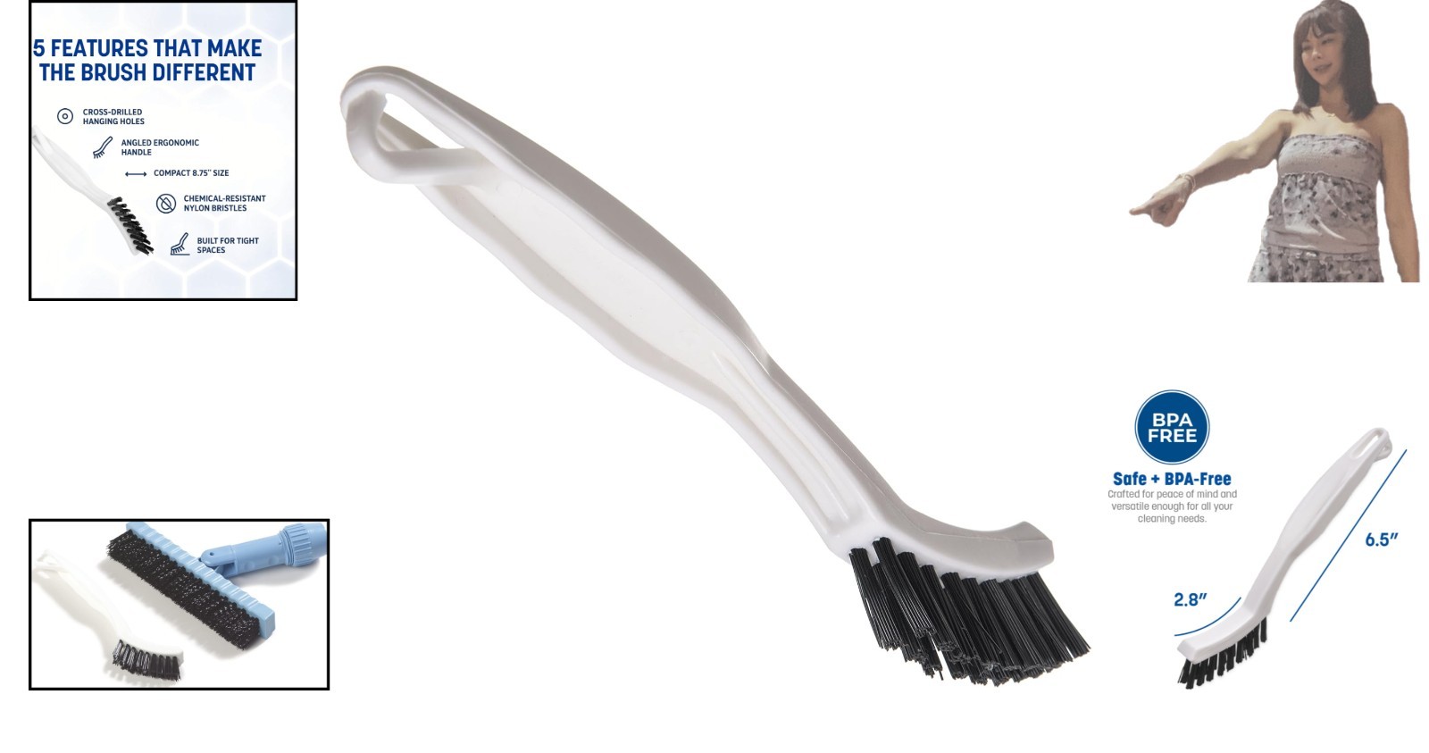 Durable Flo-Pac Grout Brush – 8-Inch Crevice Brush for Tile and Shower Cleaning