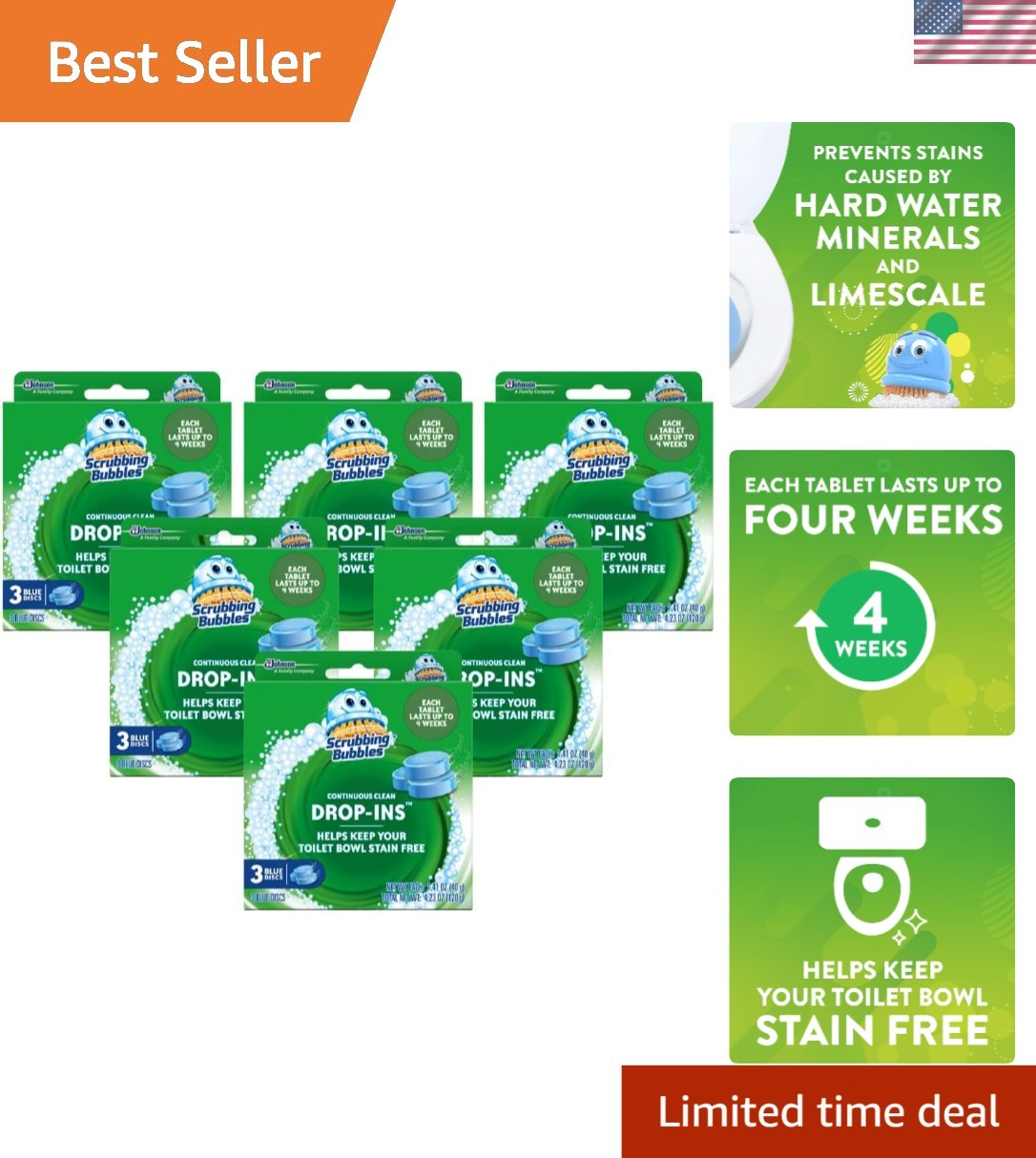 Stain-Fighting Toilet Cleaning Tablets, Fresh Scent, Easy Drop-In, Pack of 6