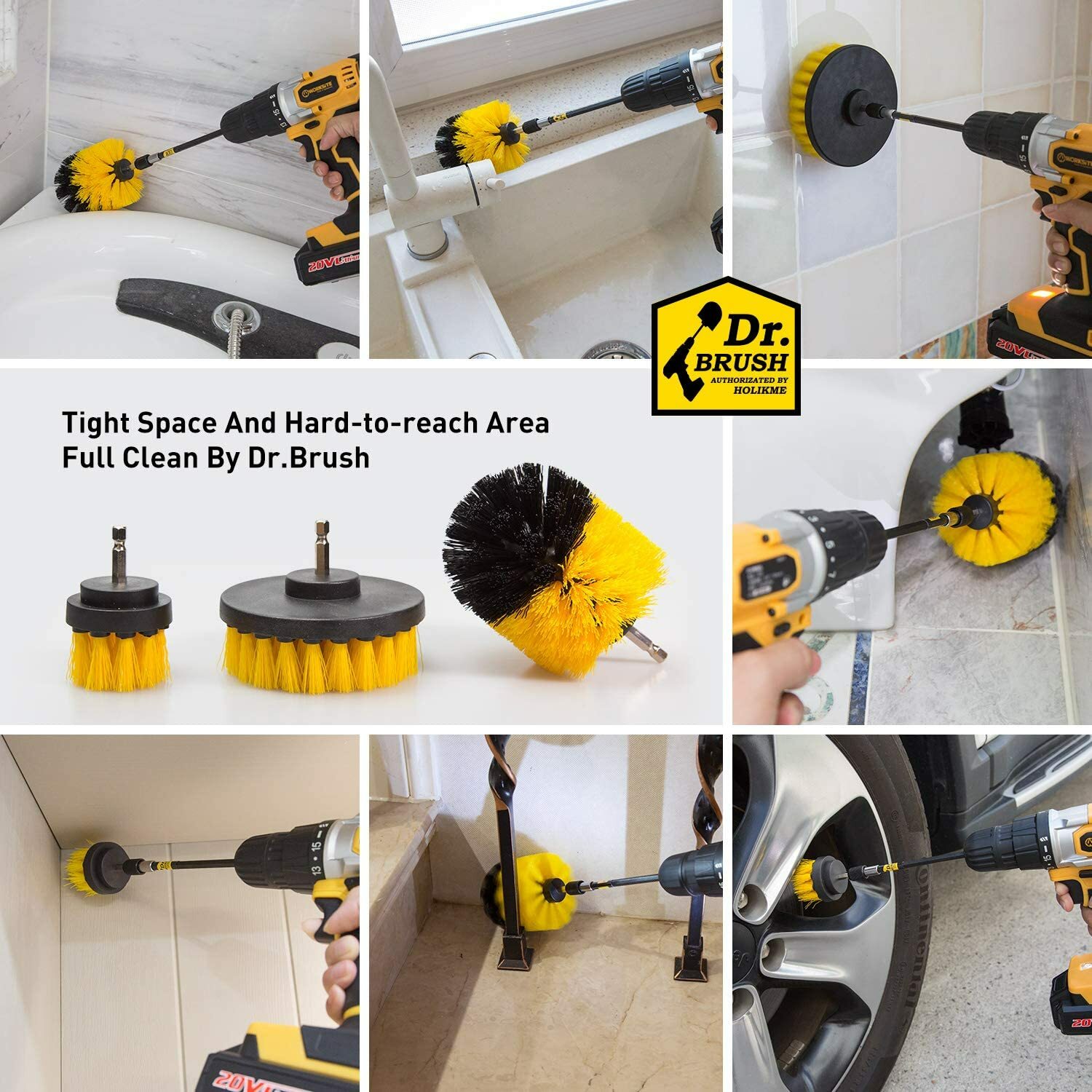 Drill Scrub Brushe Cleaning Extended Long Attachment Set 4 Pack Power Scrubber