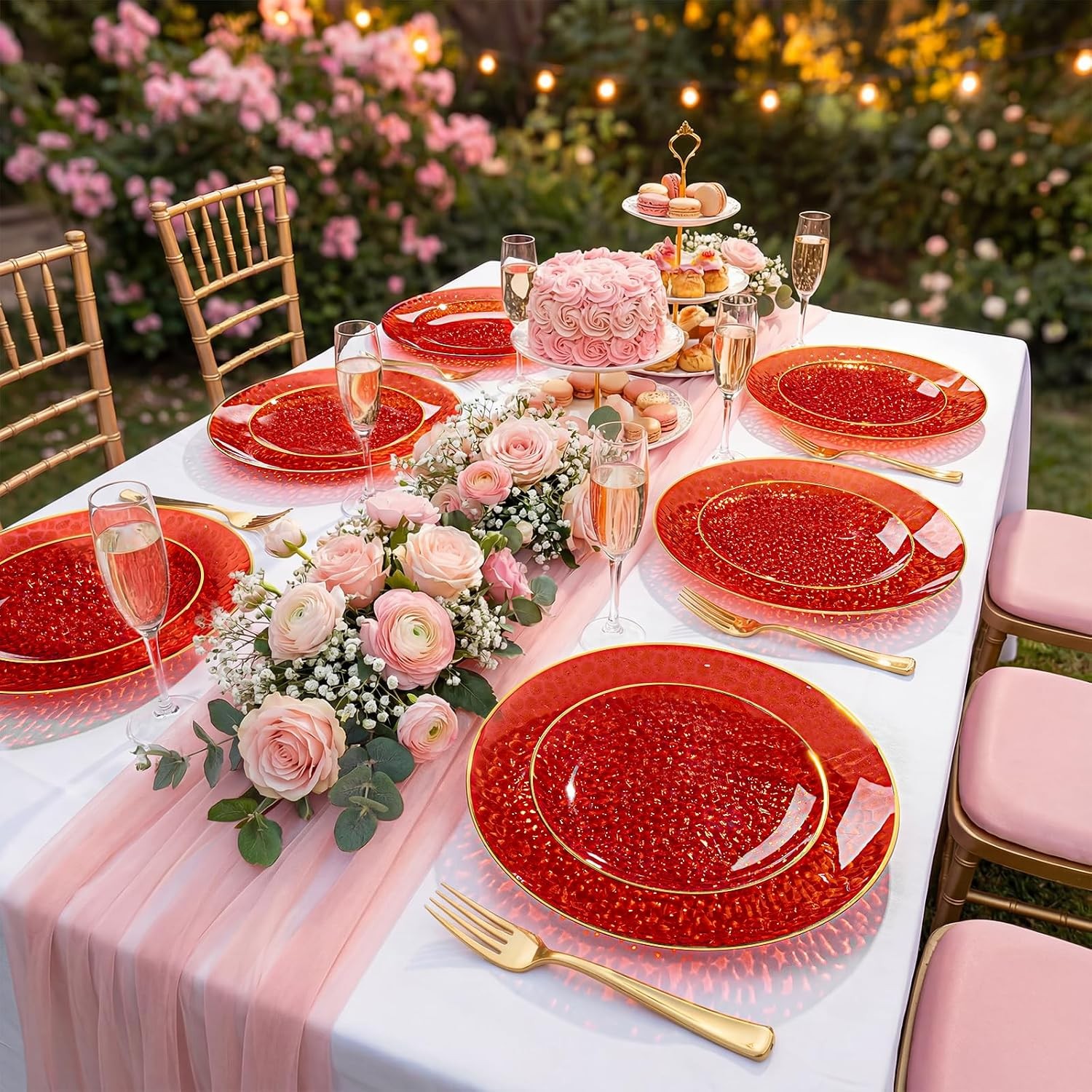 DaYammi 240Pcs Red Plastic Plates Including 120Pcs Red Dessert Plates and 120P