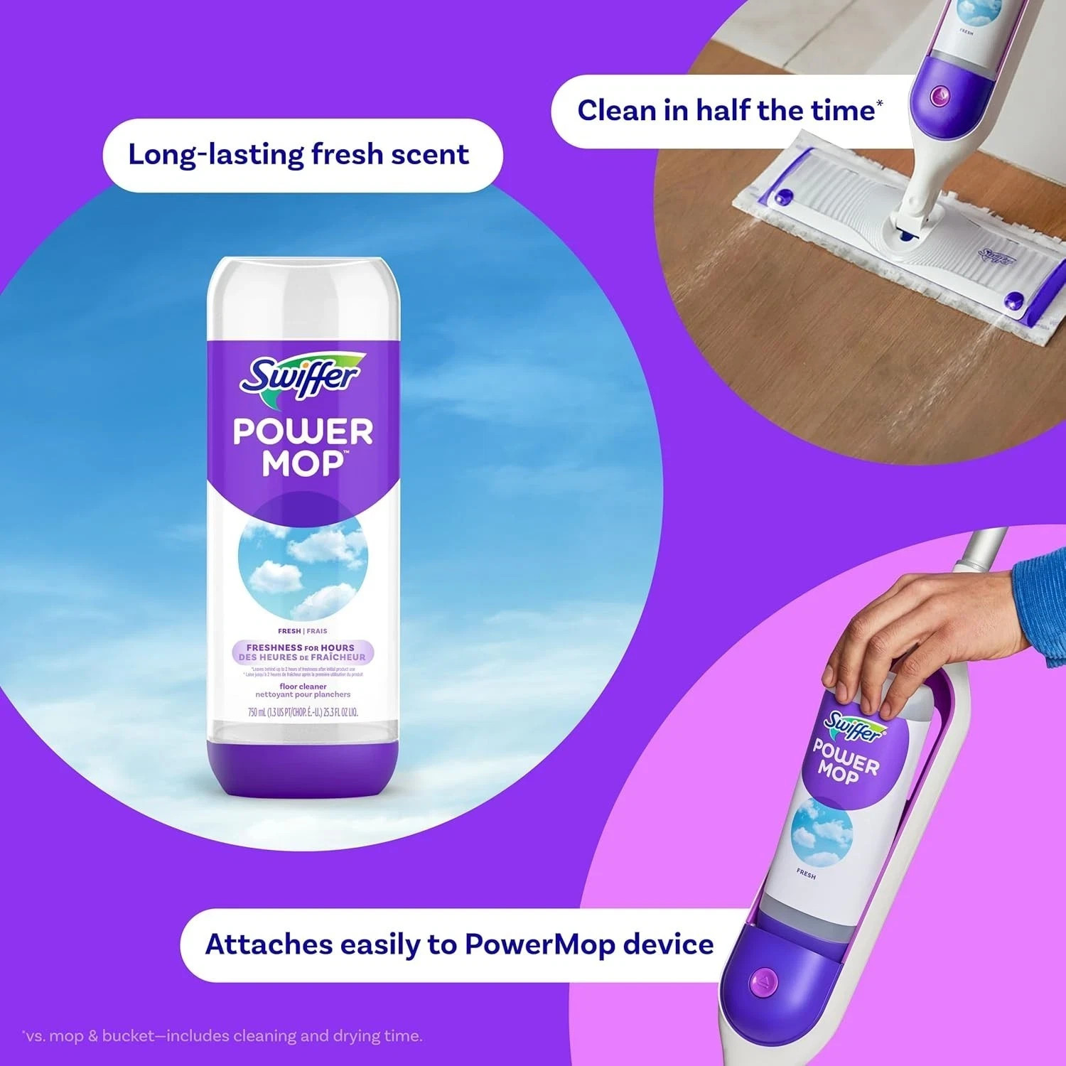 Swiffer Power Mop Floor Cleaning Solution Fresh Scent Floor Cleaner,25.3 oz, 2x.