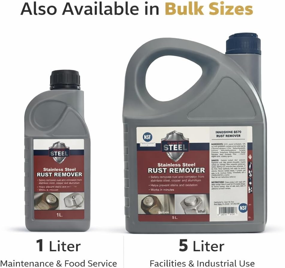 Stainless Steel Rust Remover and Stain Cleaner | 1 Liter | NSF Certified | Comme