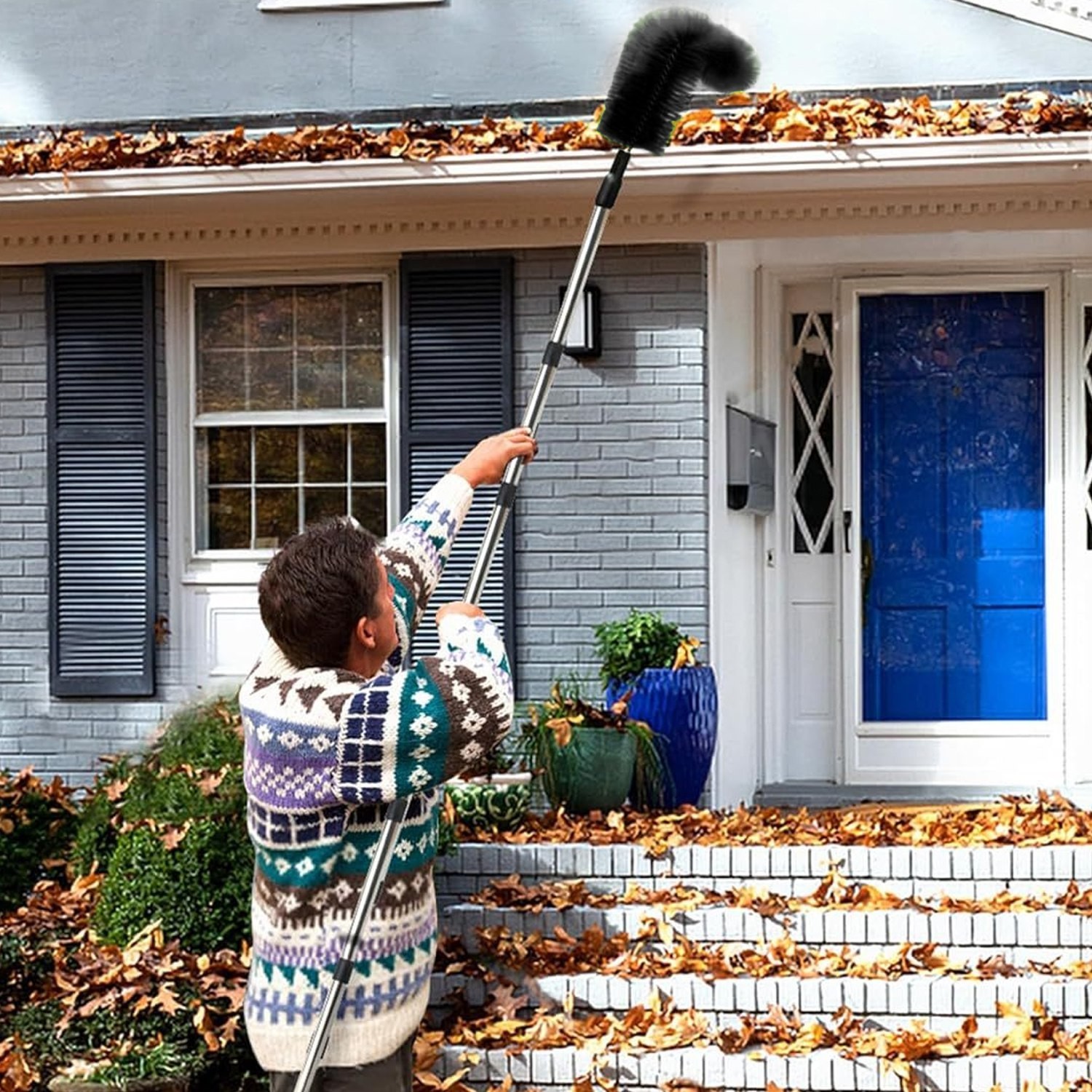 10.5FT Gutter Cleaner Tool From Ground Telescoping Pole Brush Extendable Wandset