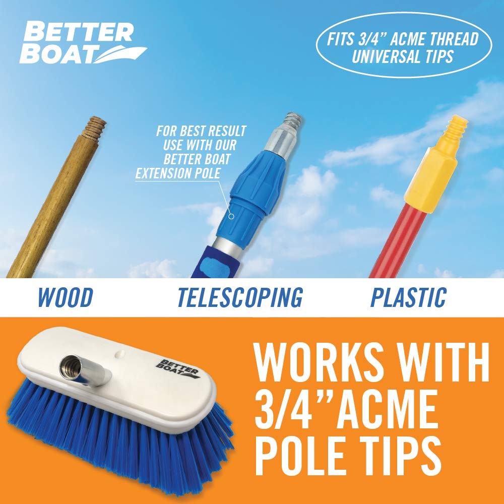 Medium Boat Deck Brush, Heavy-Duty Brush Head, 8″ Bristle with Bumper, 3/4″ T…