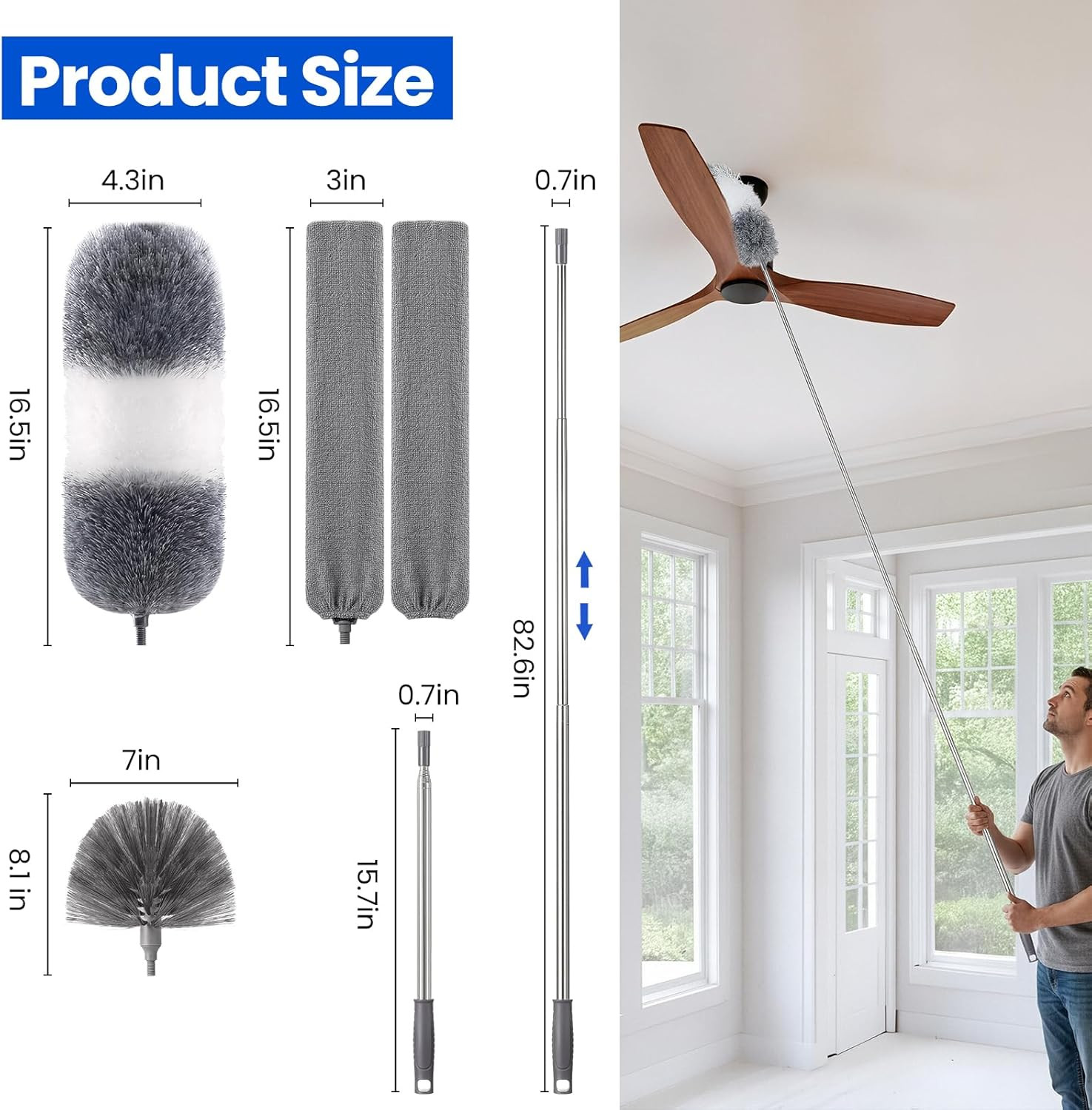 Extra-Long Dusters Kits with Extension Pole, Cobweb Duster, Microfiber Dusting C
