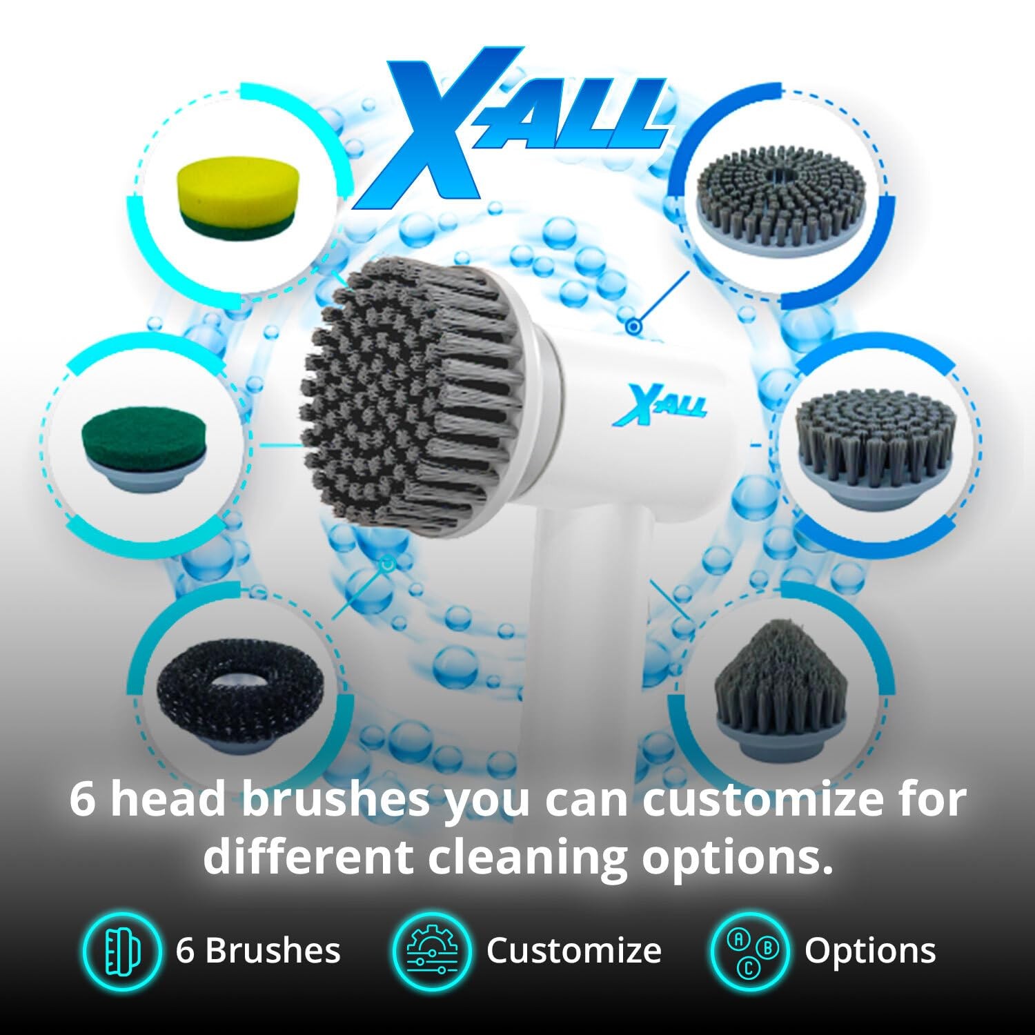 X-All Spin Power Scrubber – Rechargeable Lightweight Waterproof Cordless 2-Sp…