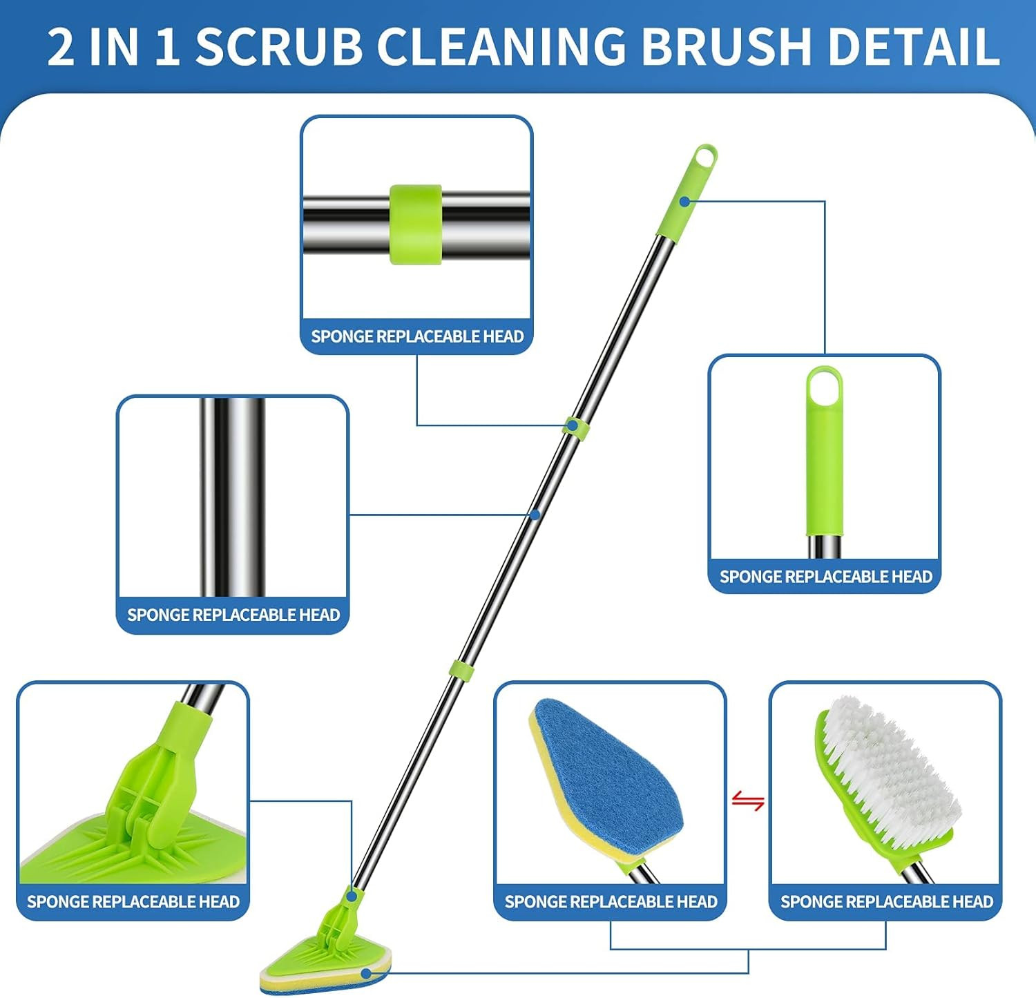Shower Cleaning Brush 37” Shower Scrubber Tile Tub Scrubber with Long Handle