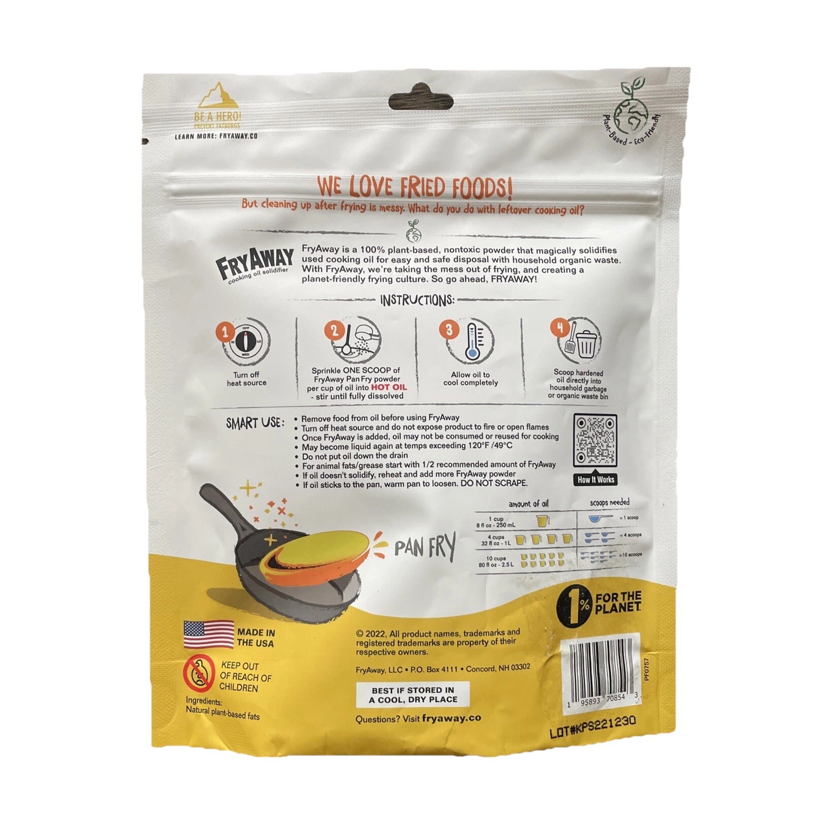 FryAway 3.5oz (100g) Cooking Oil Solidifier – Easy & Mess-Free Oil Disposal