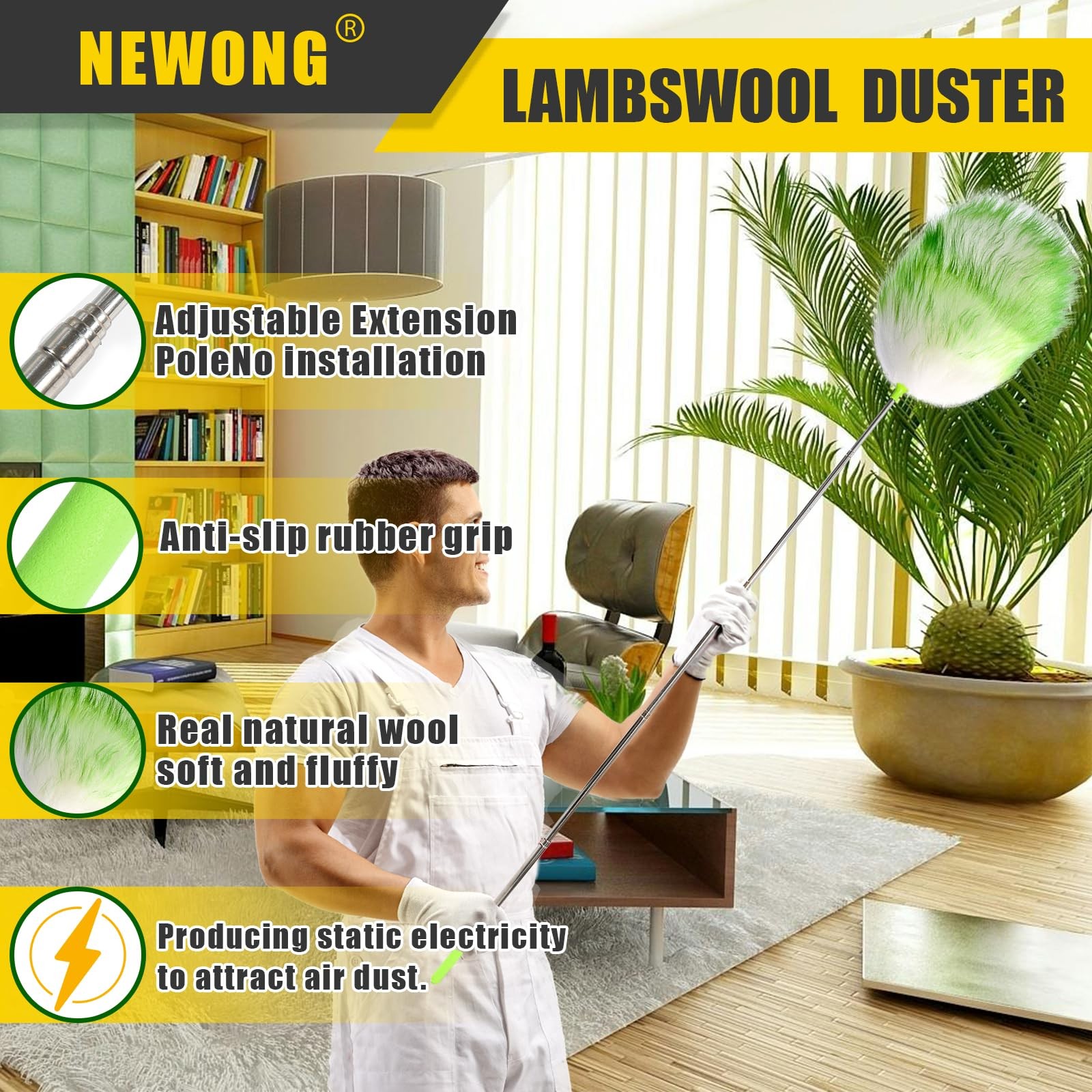 5PCS Extendable Lambswool Duster with 35-55 Inch Adjustable Aluminum Handle,F…