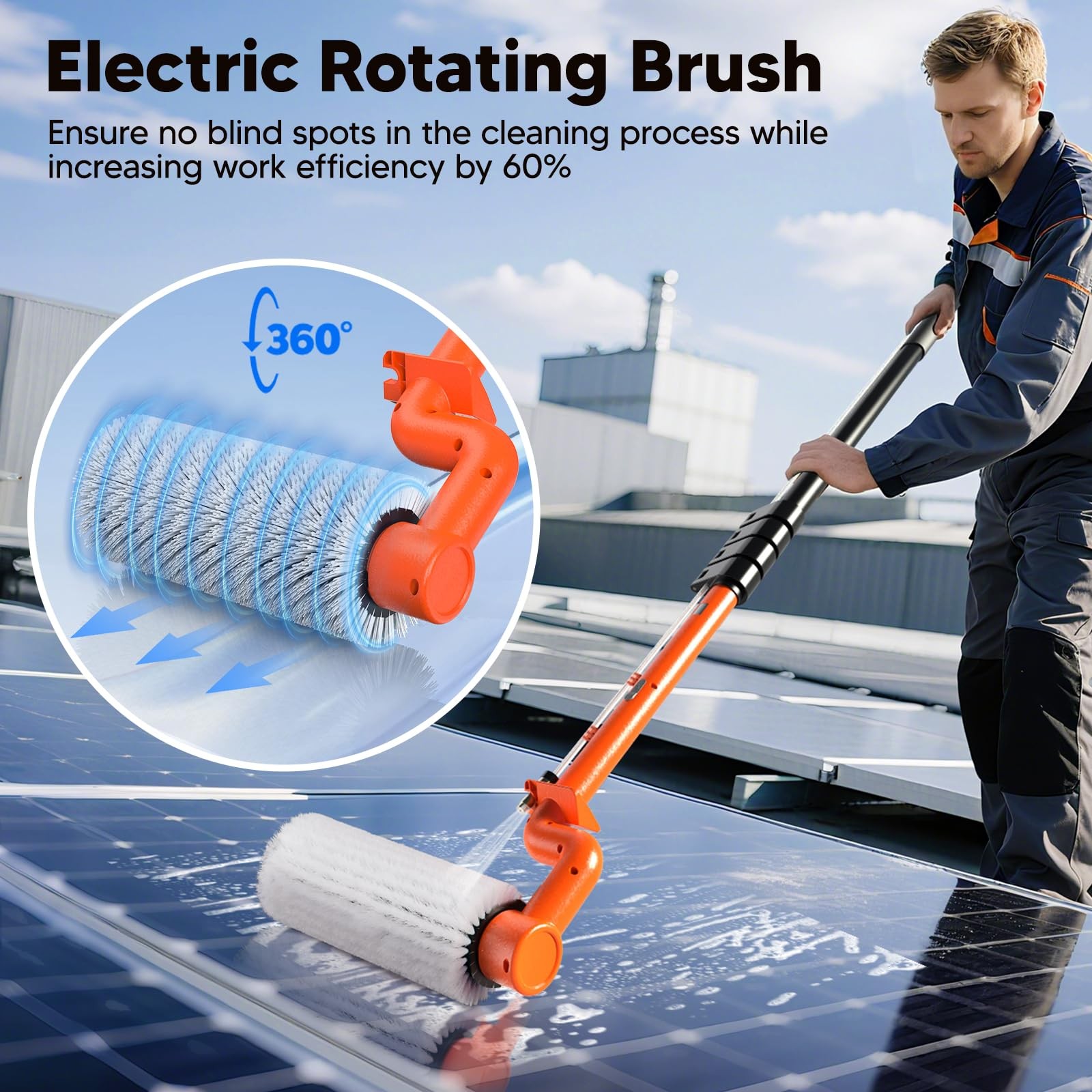 Electric Solar Panel Cleaning Brush and Pole, 20FT Telescopic Cleaning Roller…