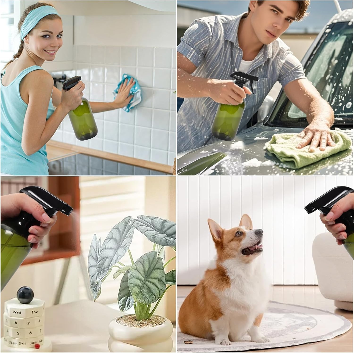 Compact Green Spray Bottle Set – 2 Adjustable 16.9 oz Bottles for All Your Needs