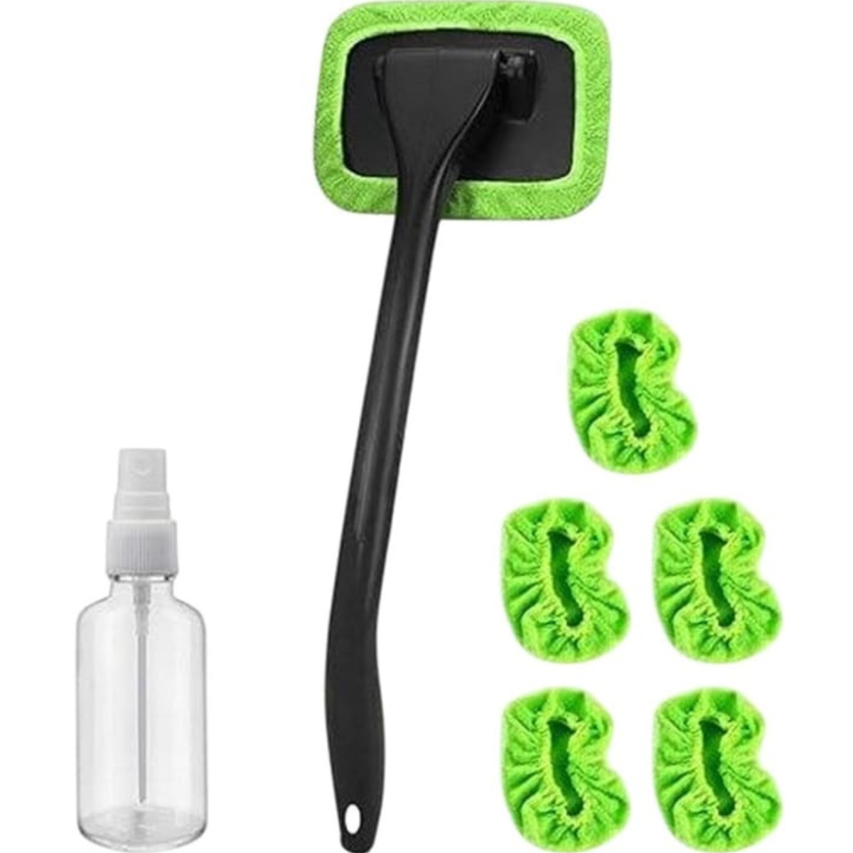 Car Glass Defogger Brush Rotating Cleaner 6 Microfibre Pads Spray Bottle Kit