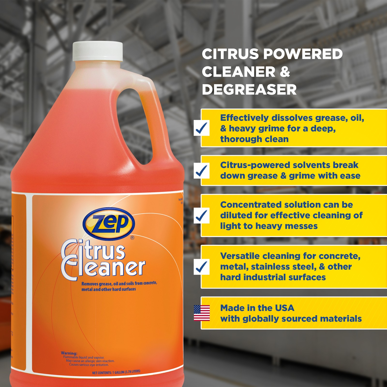 Zep Citrus Cleaner and Degreaser – 1 Gallon (Case of 4) 45524 – Concentrated,