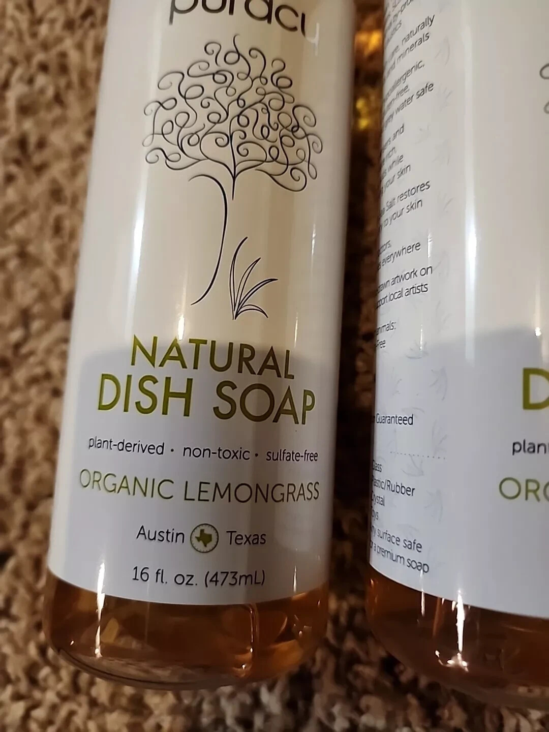 Puracy Natural Dish Soap Organic Lemongrass Set of 2 NEW
