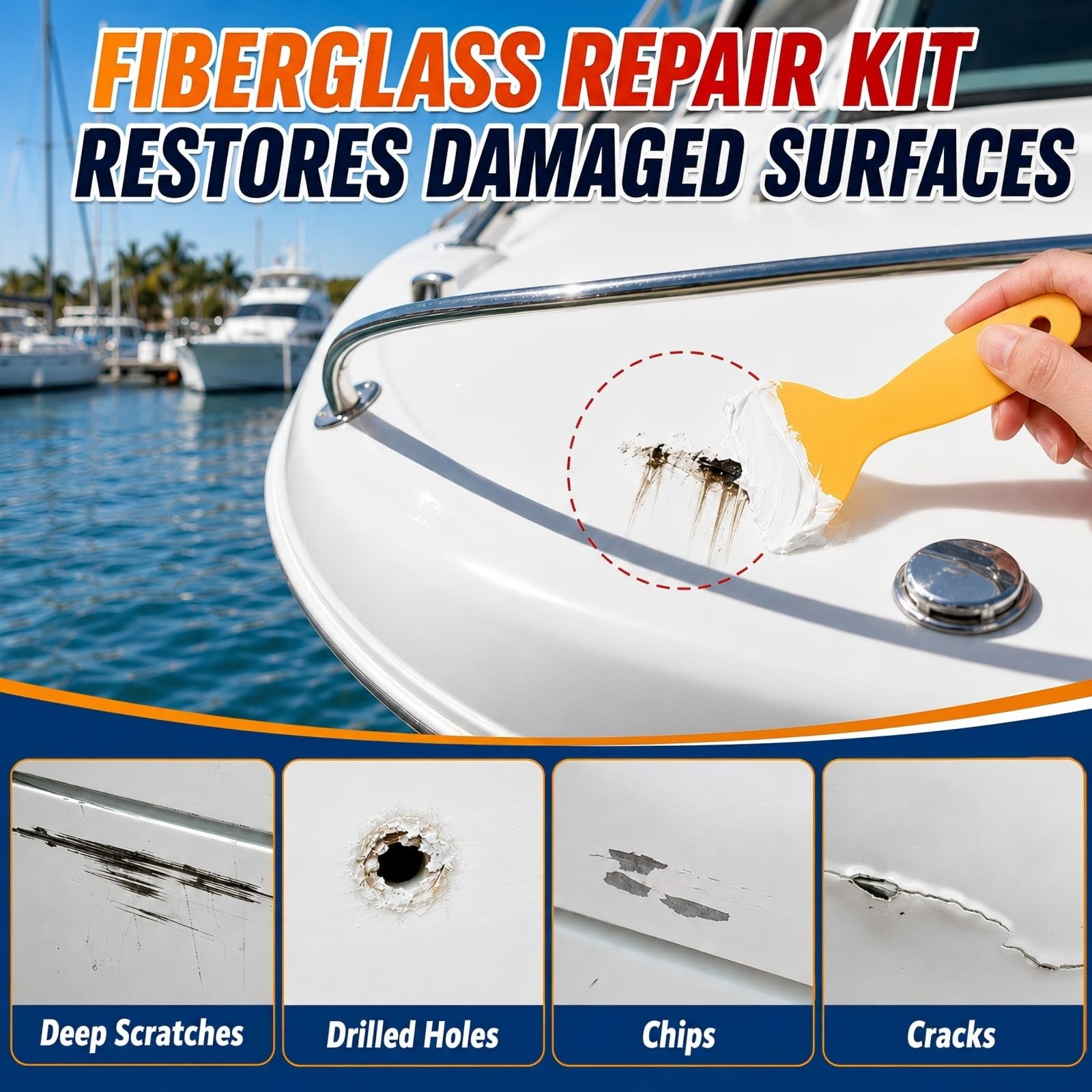 Marine Fiberglass Repair Kit for Boats, Gel Coat Repair Kit with Waterproof E…
