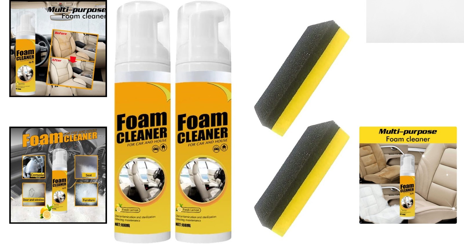 Foam Cleaner Spray for Car & Home – 2 Pack with Stain Removal & UV Protection