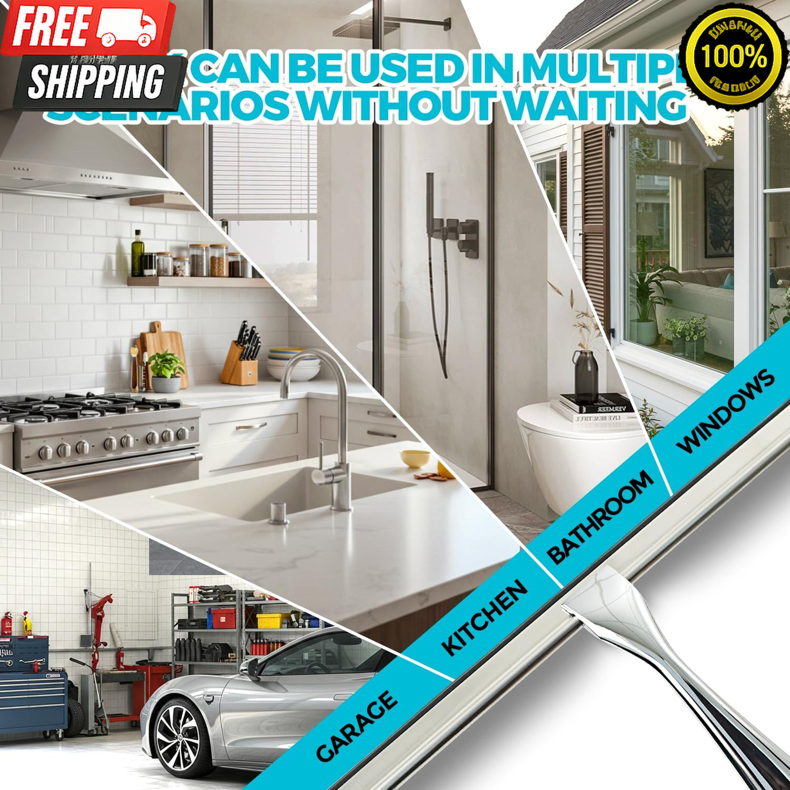2 Pack 10in Shower Squeegee Stainless Steel Glass Window Cleaner Silver