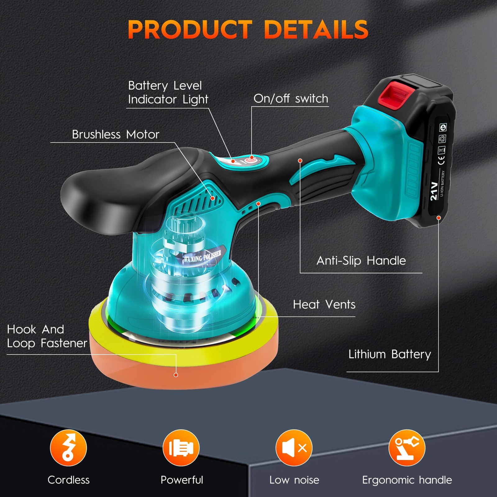 Cordless Car Buffer Polisher Kit with 2x21V Batteries, 6 Inch Car Polisher wi…
