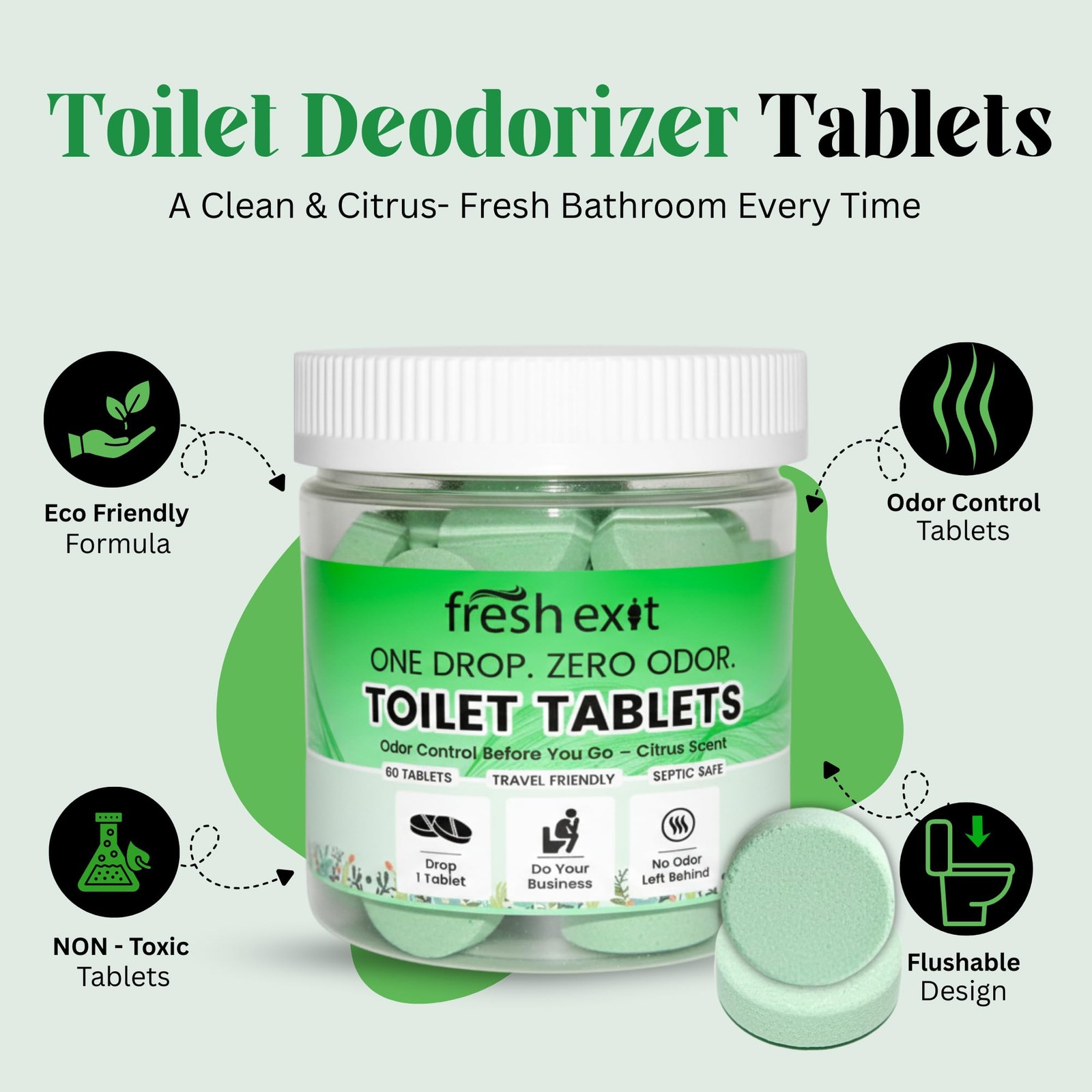 Toilet Deodorizer Tablets – Drop One In and Go – 60 Count Citrus Scent – Odor…