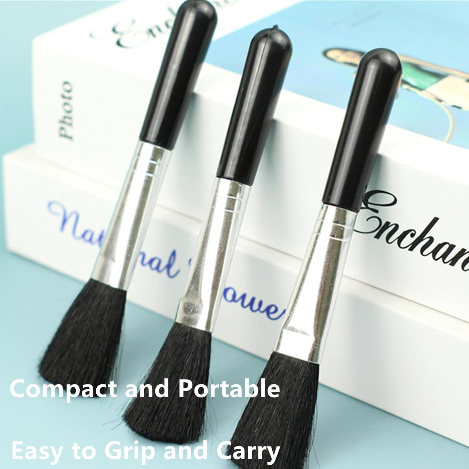 Elegant Black 2-Pc Duo: Plant Leaf Cleaner & Miniature Moss Brush for Gardens