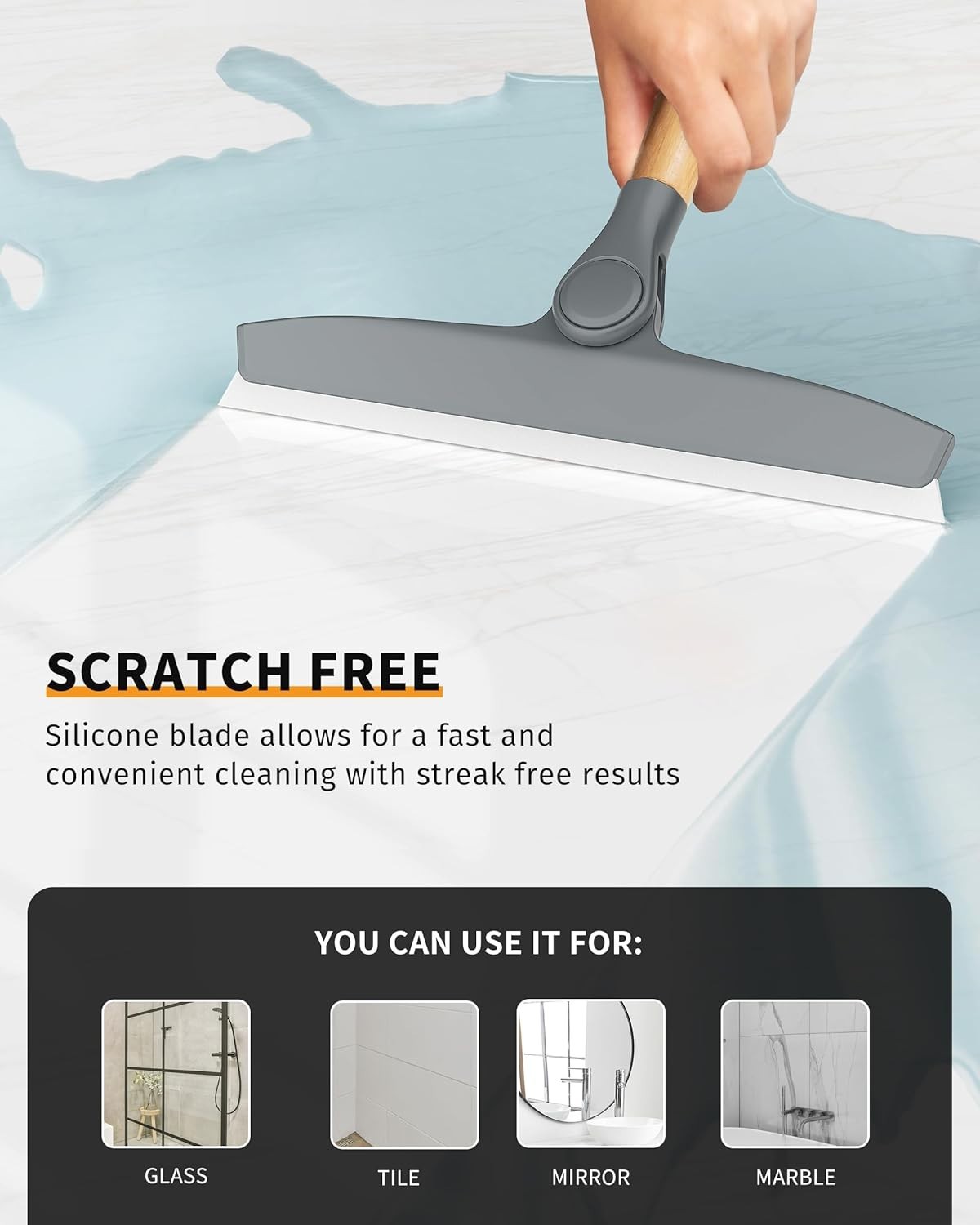 Modern Shower Squeegee with Bamboo Handle – Streak-Free, Suction Hook Included