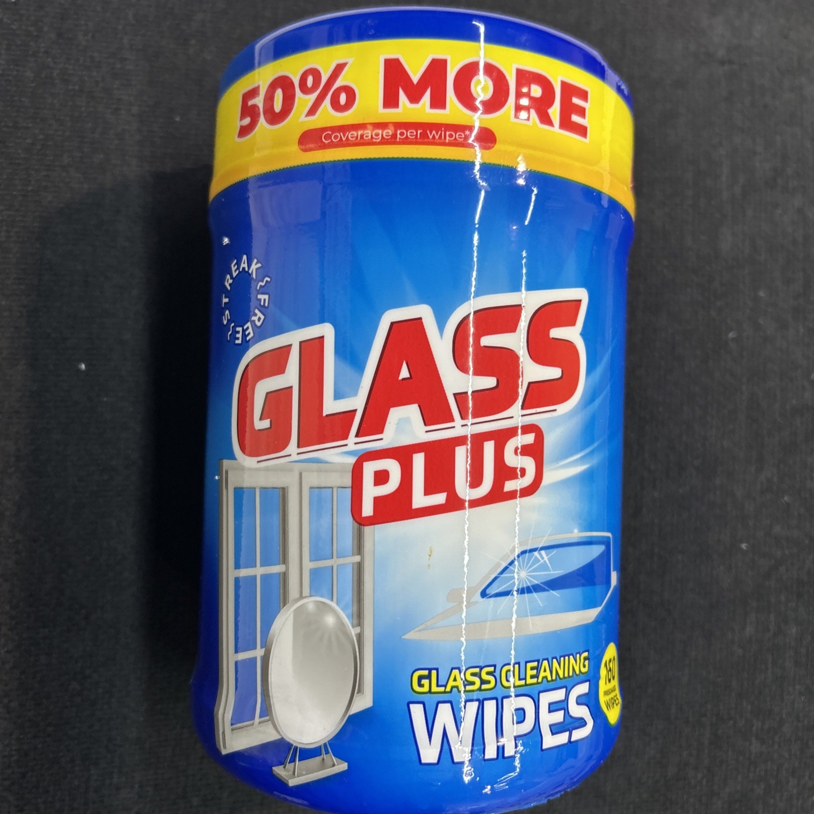 Glass Plus Brand Wipes. 160 Count Container
