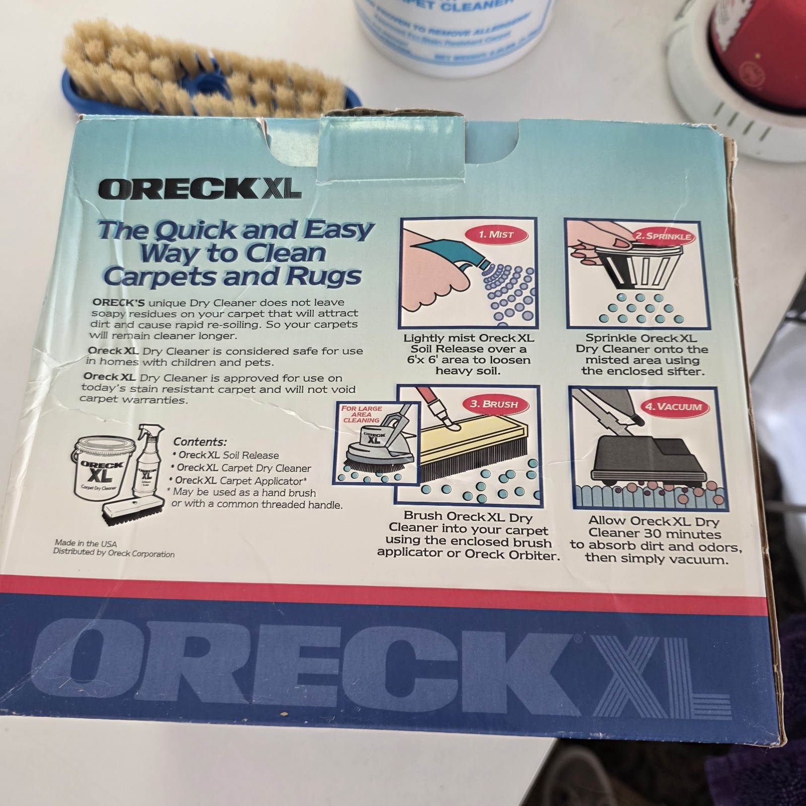 Oreck Dry Carpet Shampoo Cleaning System Pre-Spray, Powder, Brush New In Box