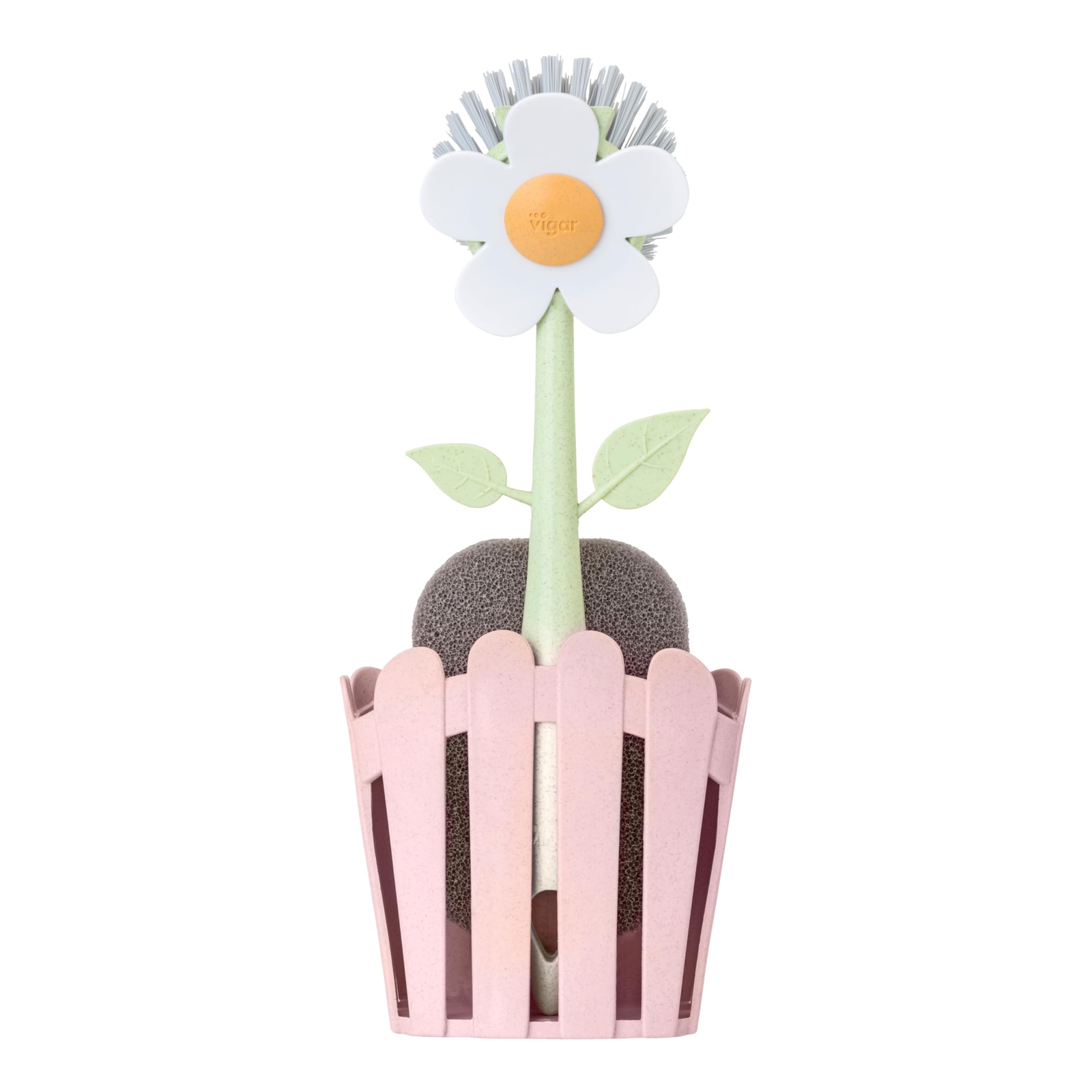 Florganic 3in1 Kitchen Sink Caddy Set Flowershaped Dish Brush Sponge Fenceshaped