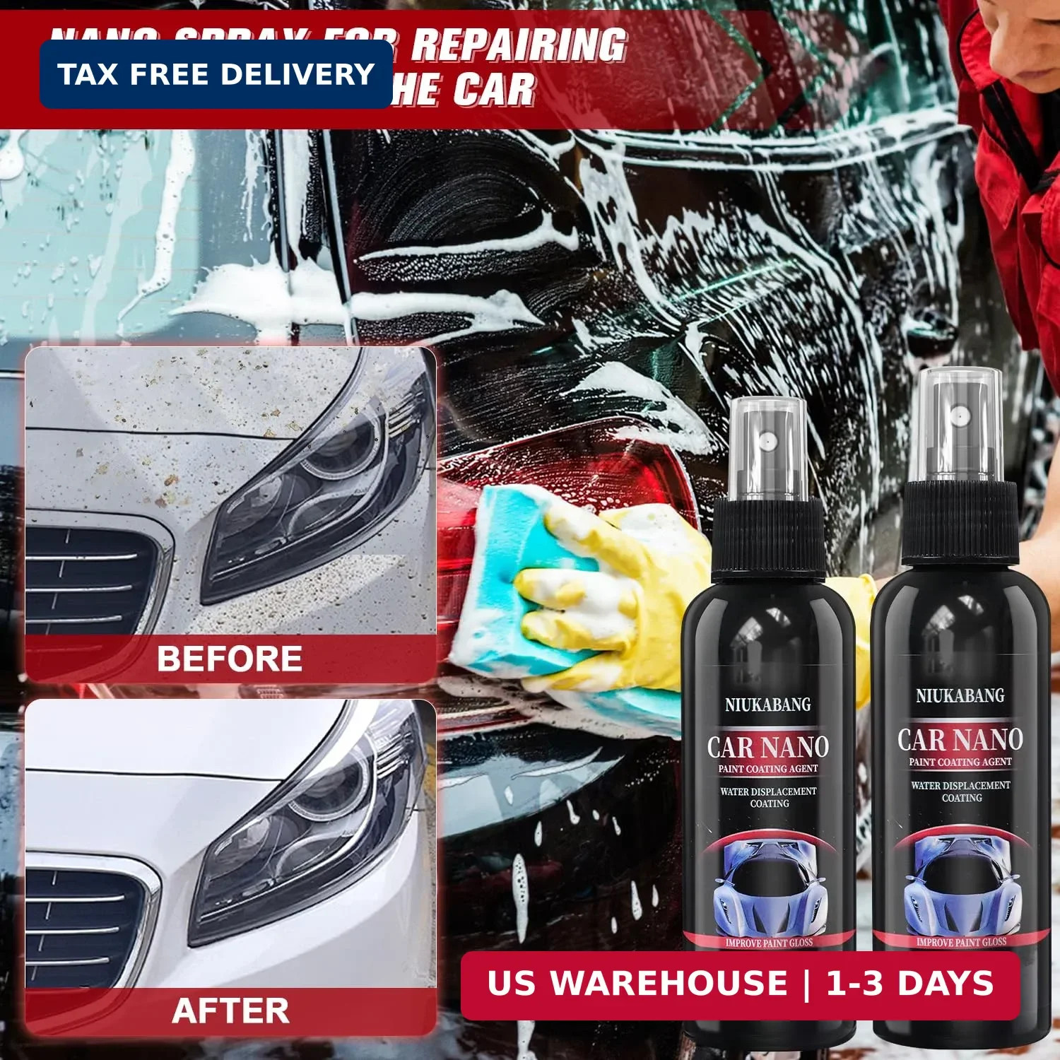 Instant Scratch Repair & Hydrophobic Coating – 2PCS Nurafix Car Nano Spray 240ml