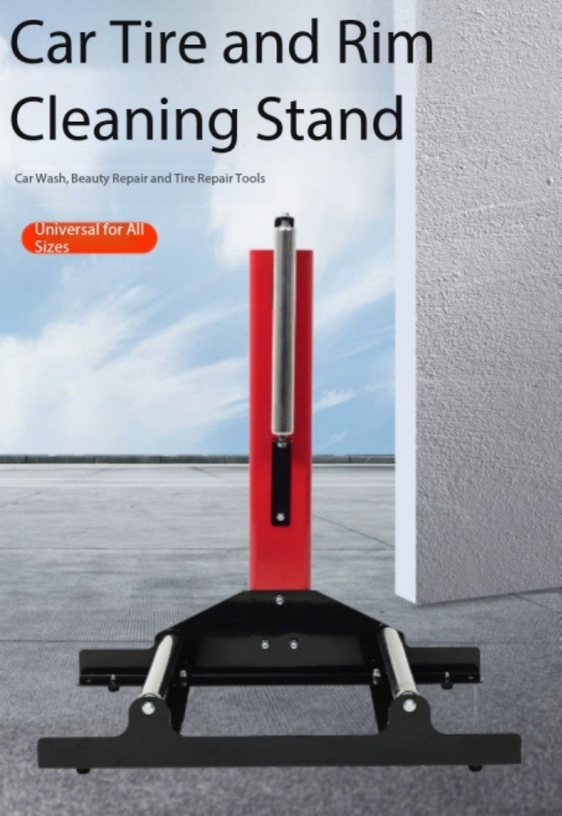 Professional Car Tire and Wheel Cleaning Rack with Rotating and Rolling Brackets