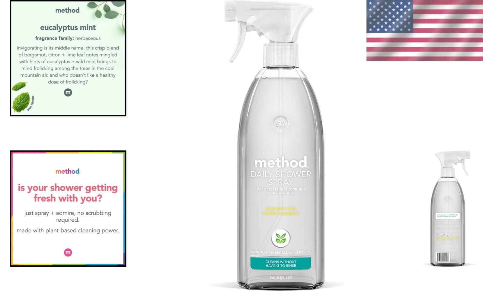 Eco-Friendly Method Shower Cleaner with Eucalyptus Mint – 28oz Non-Toxic Spray