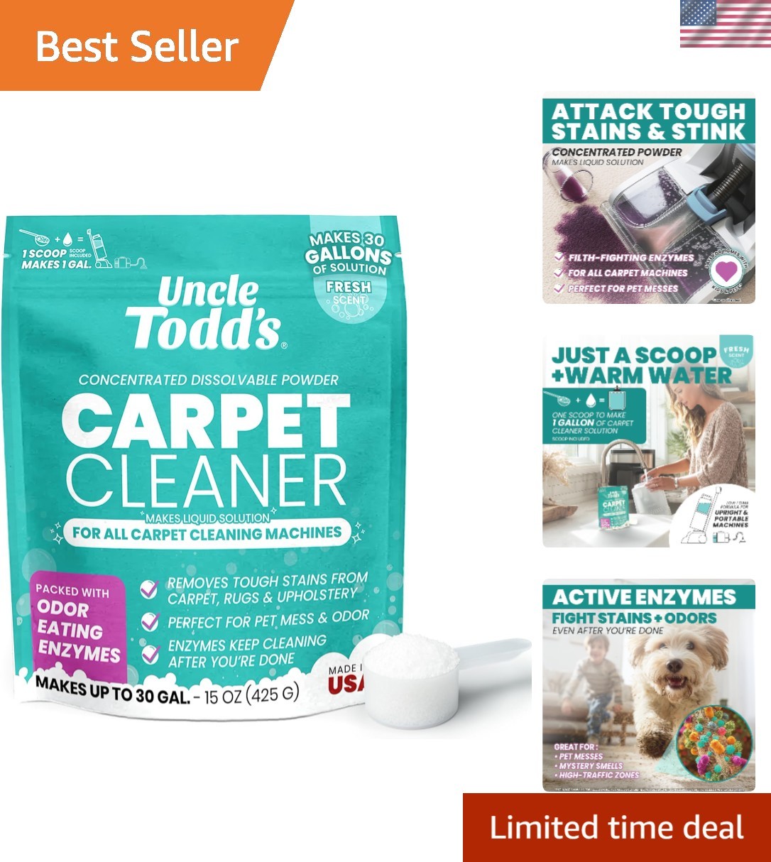 Multi-Purpose Carpet Cleaner Powder – 15oz, Pet Stain Removal & Odor Elimination