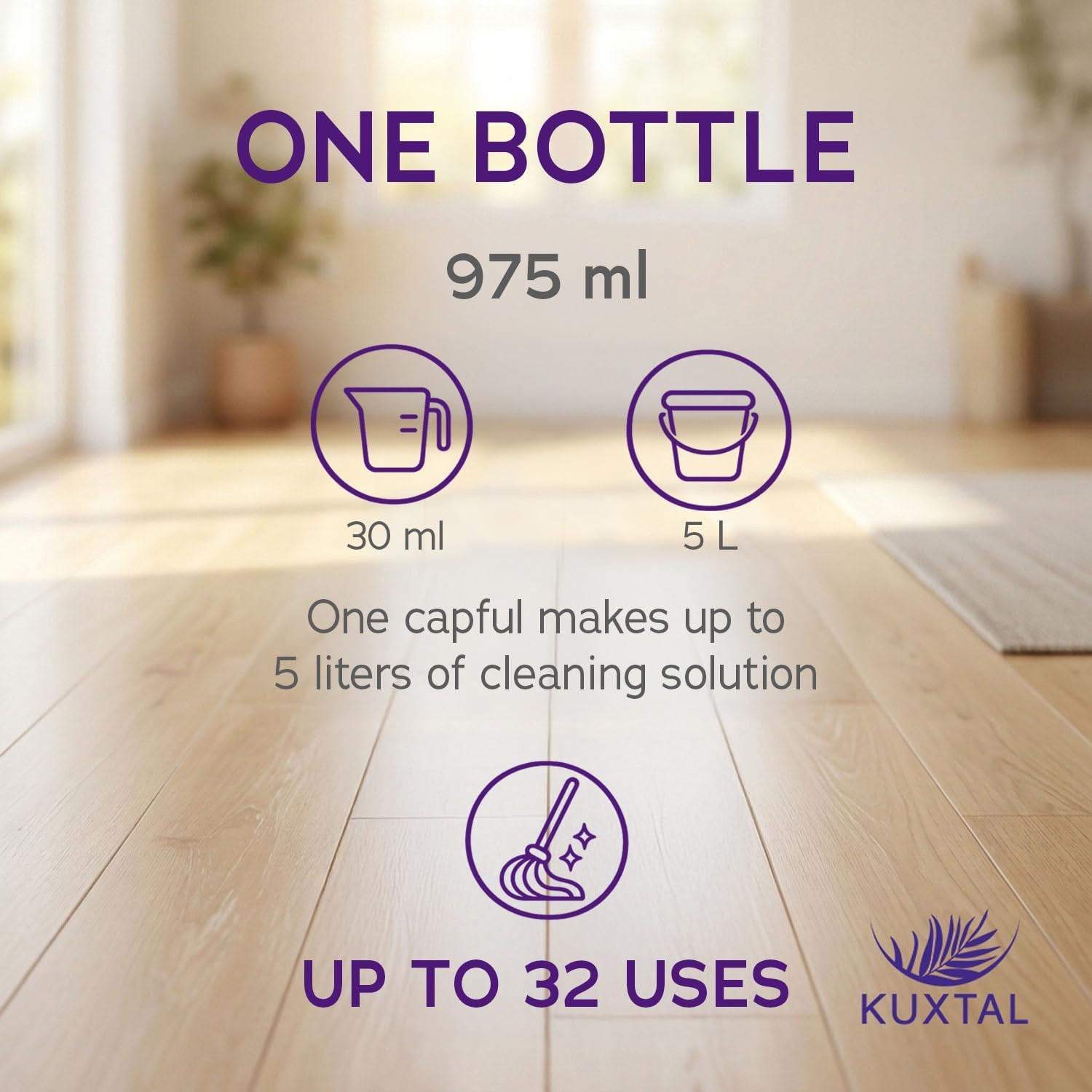 KUXTAL Natural Floor Cleaner, Pet Safe, Multi Surface Floor Cleaner, Biodegradab