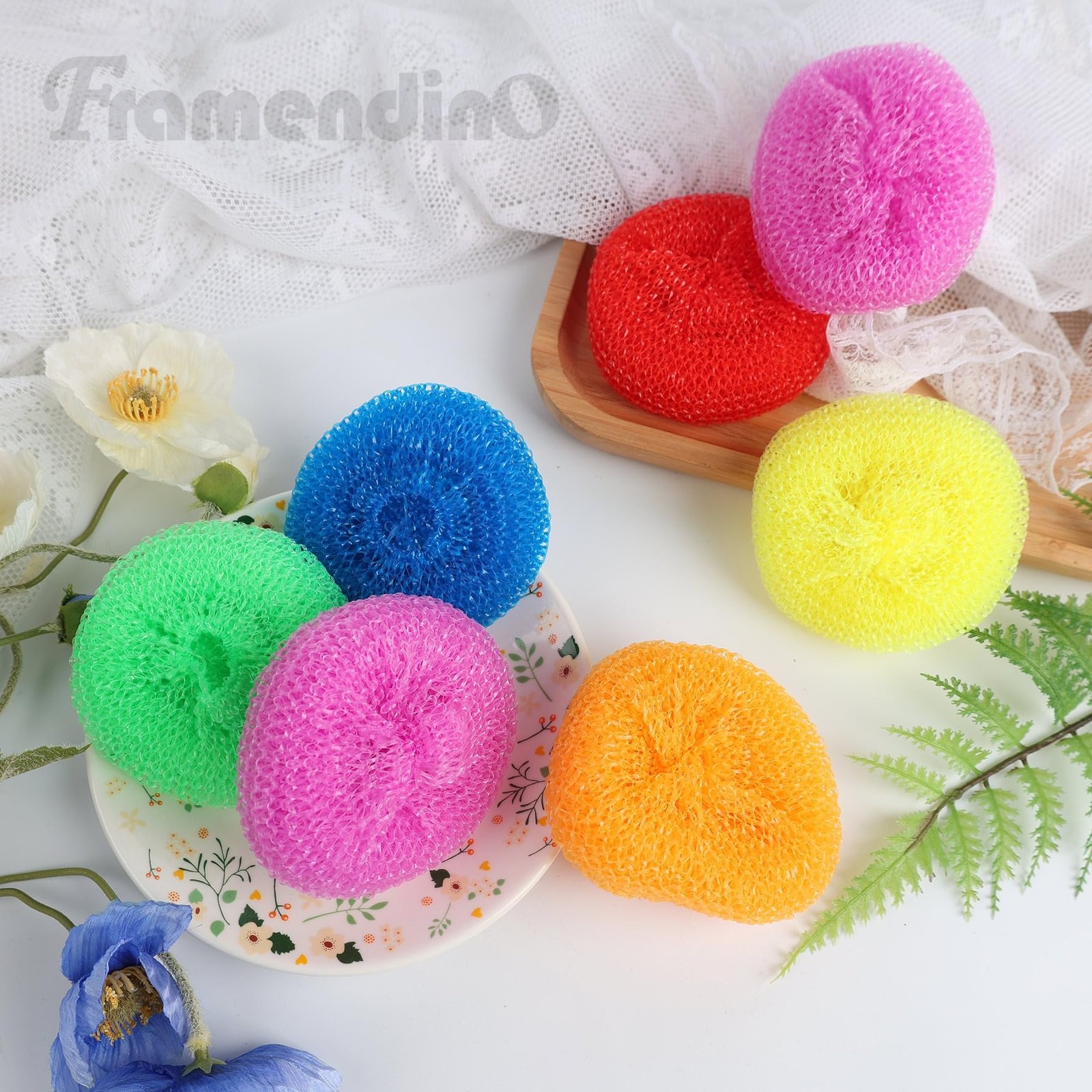 , 30 Pack Dish Scrub Brush Nylon Scouring Pads Assorted Colors Round Plastic …