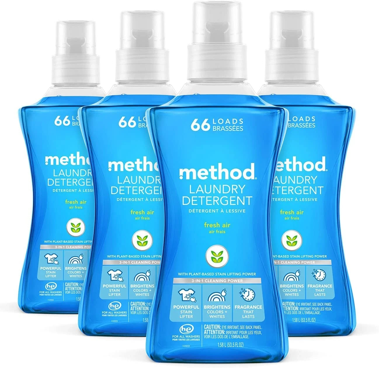 4 Pack – Method Liquid Laundry Detergent, Fresh Air, 66 Loads Per Bottle, 53.5FL