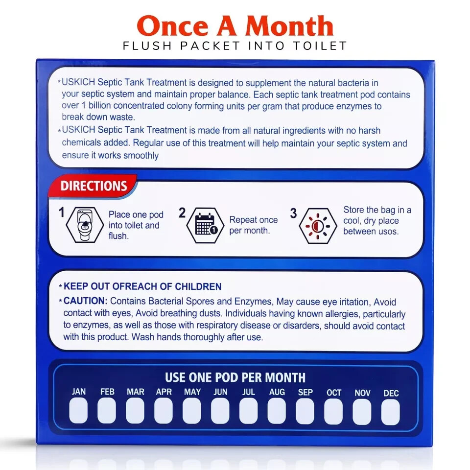 Septic Tank Treatment,1 Year Supply Septic Pods (12 pcs),1 Flush per Month