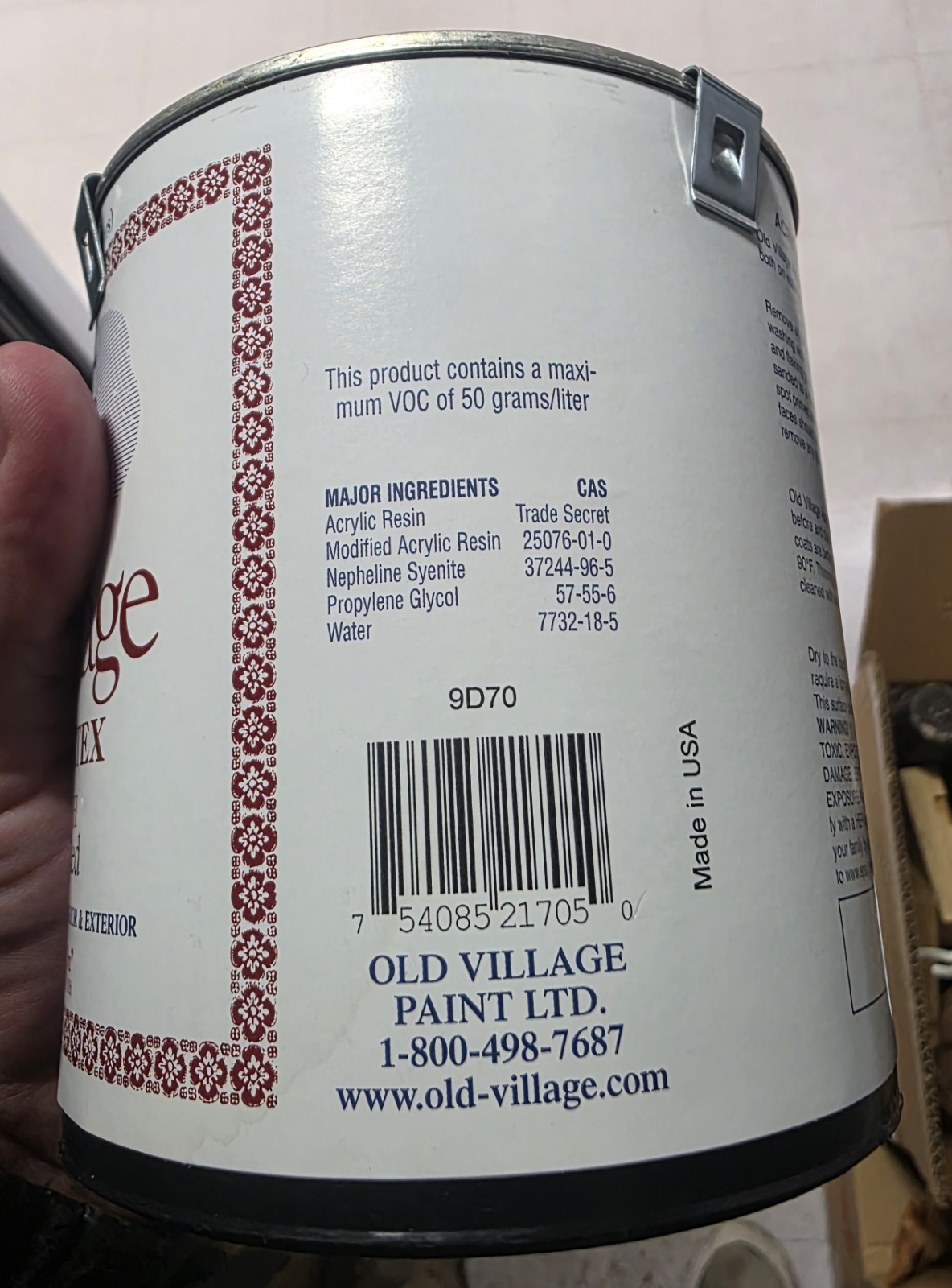 Old Village Acrylic Latex Paints, Satin Finish 1705 British Red, 1 Quart Sealed