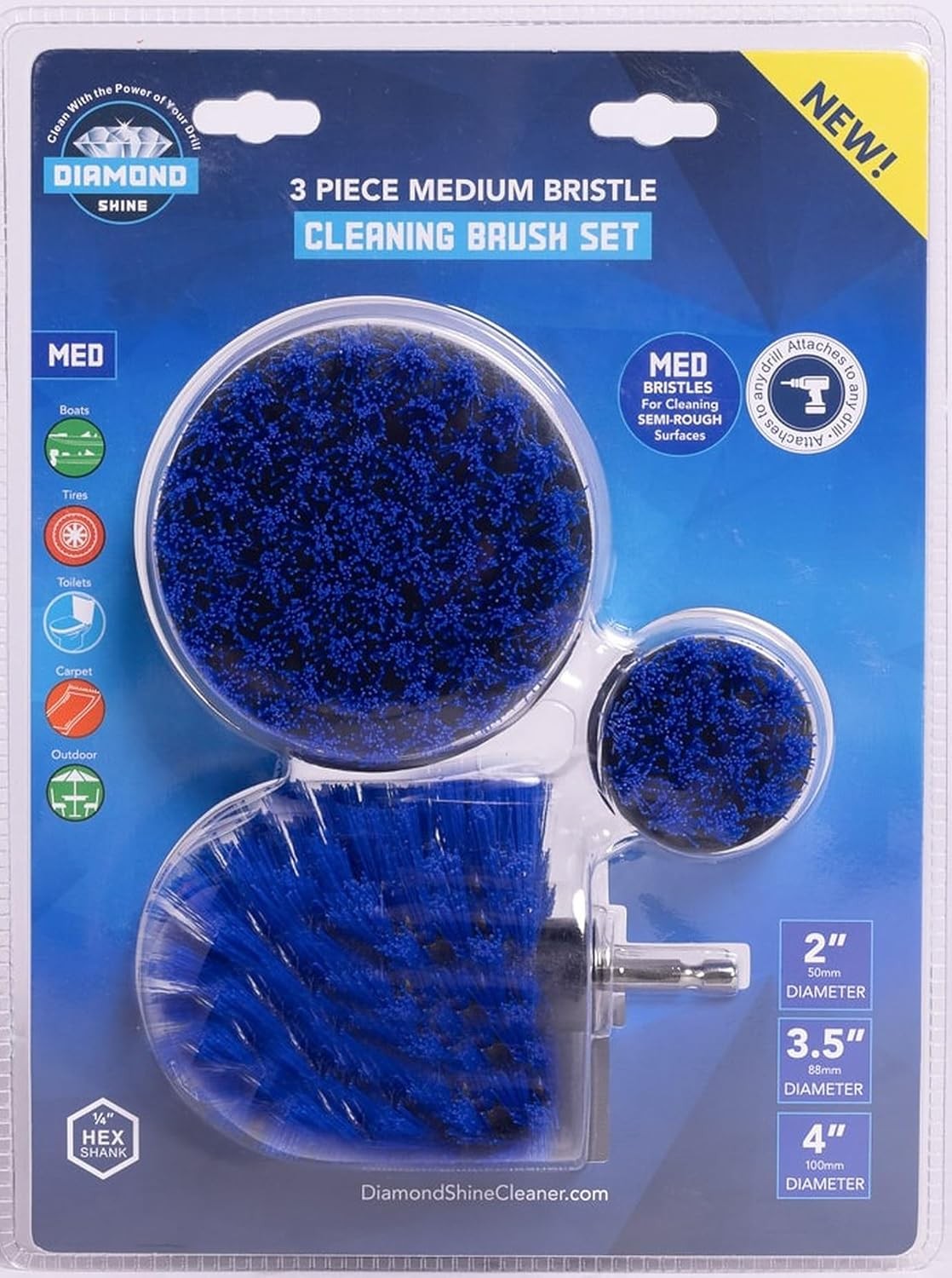 Diamond Shine 3-Pack Multipurpose Drill Brush Attachment – Turns Drill Into Elec