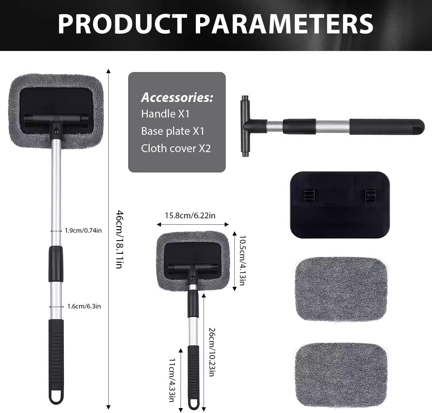 Auto Car Windshield Cleaner Tool Window Cleaning Tool Extendable&Microfiber Pads