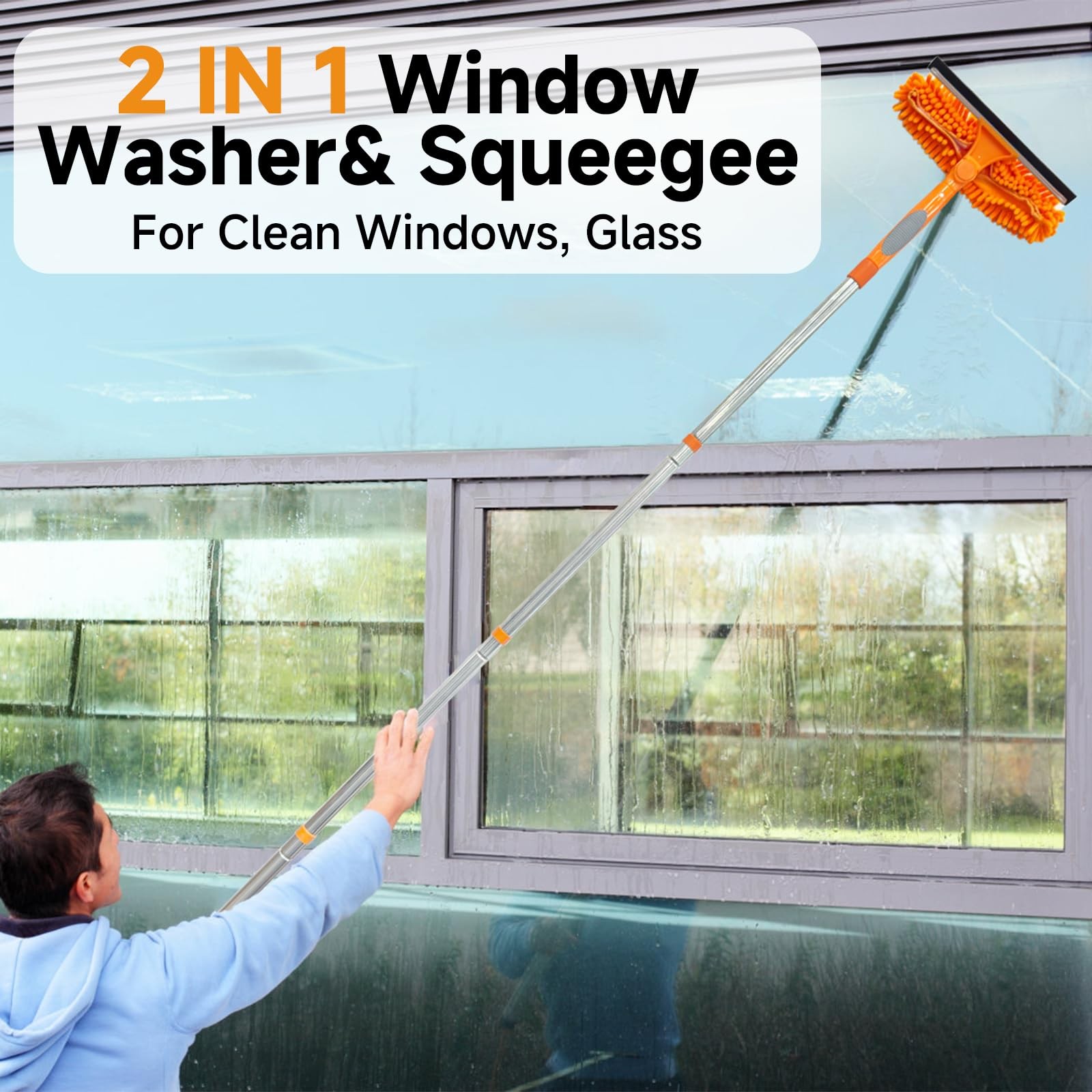 67″ 2 in 1 Rotatable Window Cleaner with Extension Pole and Bendable Head