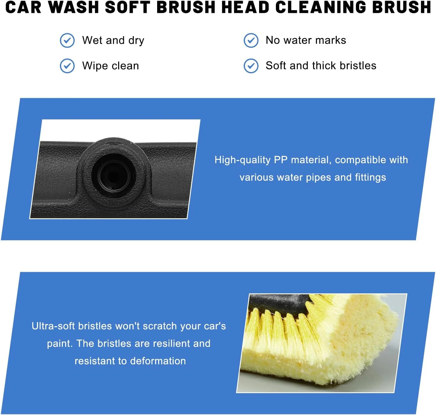 10″ Car Wash Brush Head Super Soft Bristle for RV Boat Truck Auto Walls Cleaning