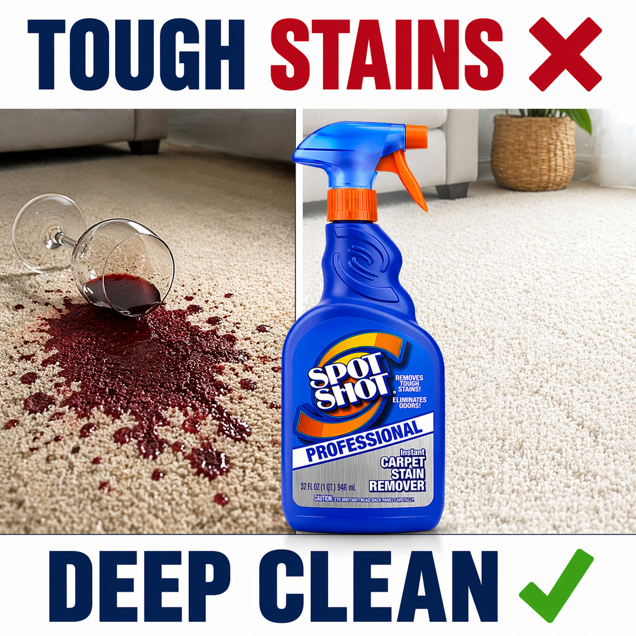 Spot Shot Professional Instant Carpet Stain Remover with Trigger Spray, 32 OZ
